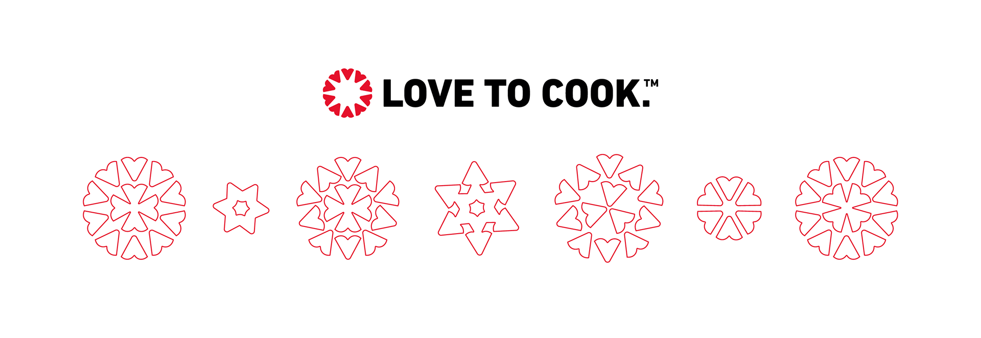 Elements of Chefs Life™ heart-inspired brand badge reimagined as different snowflakes designs (designs by Kat Vochoska).
