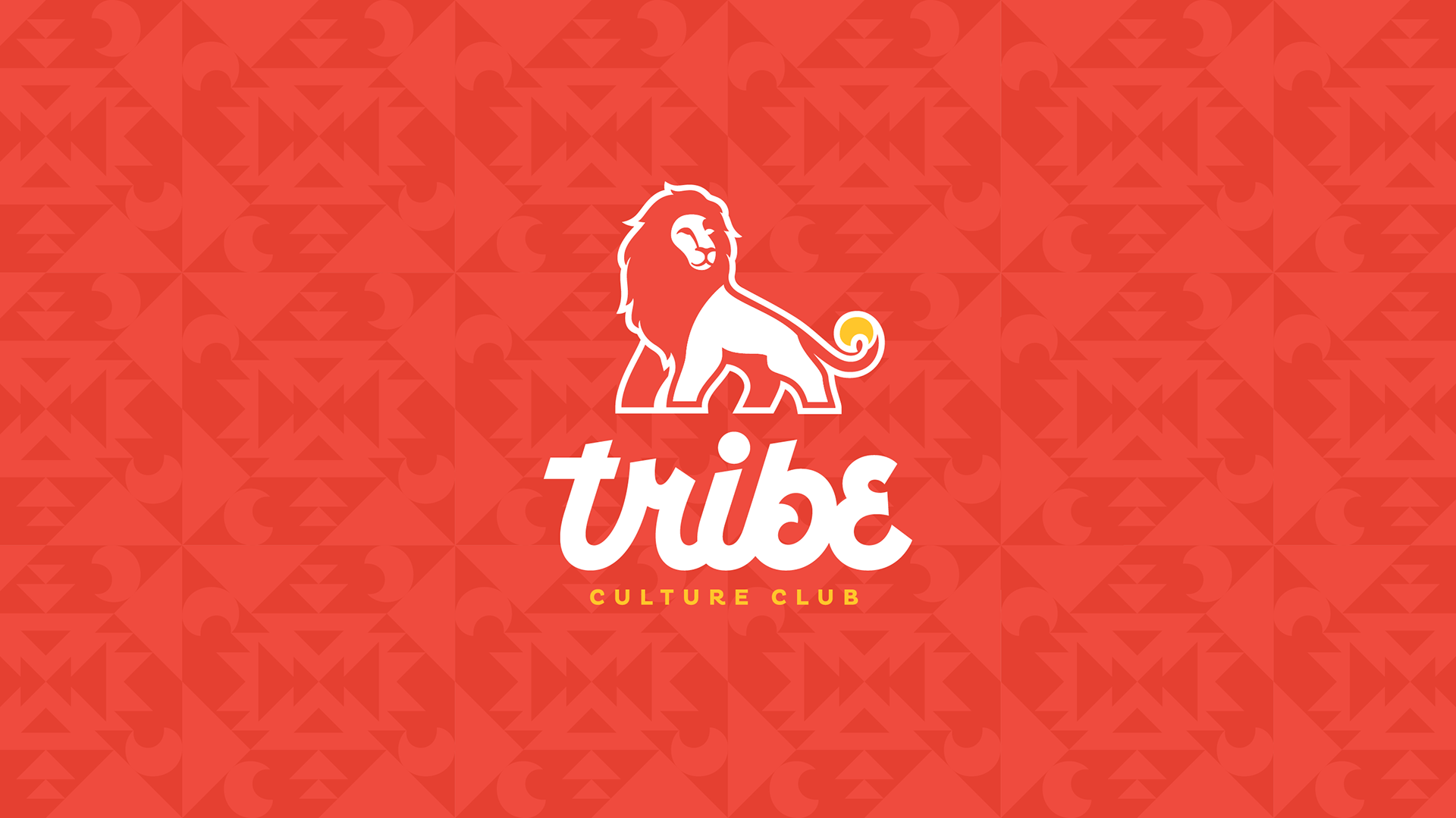 The Tribe logotype and lion icon on one of the brand's unique patterns in red/coral (designs by Kat Vochoska).