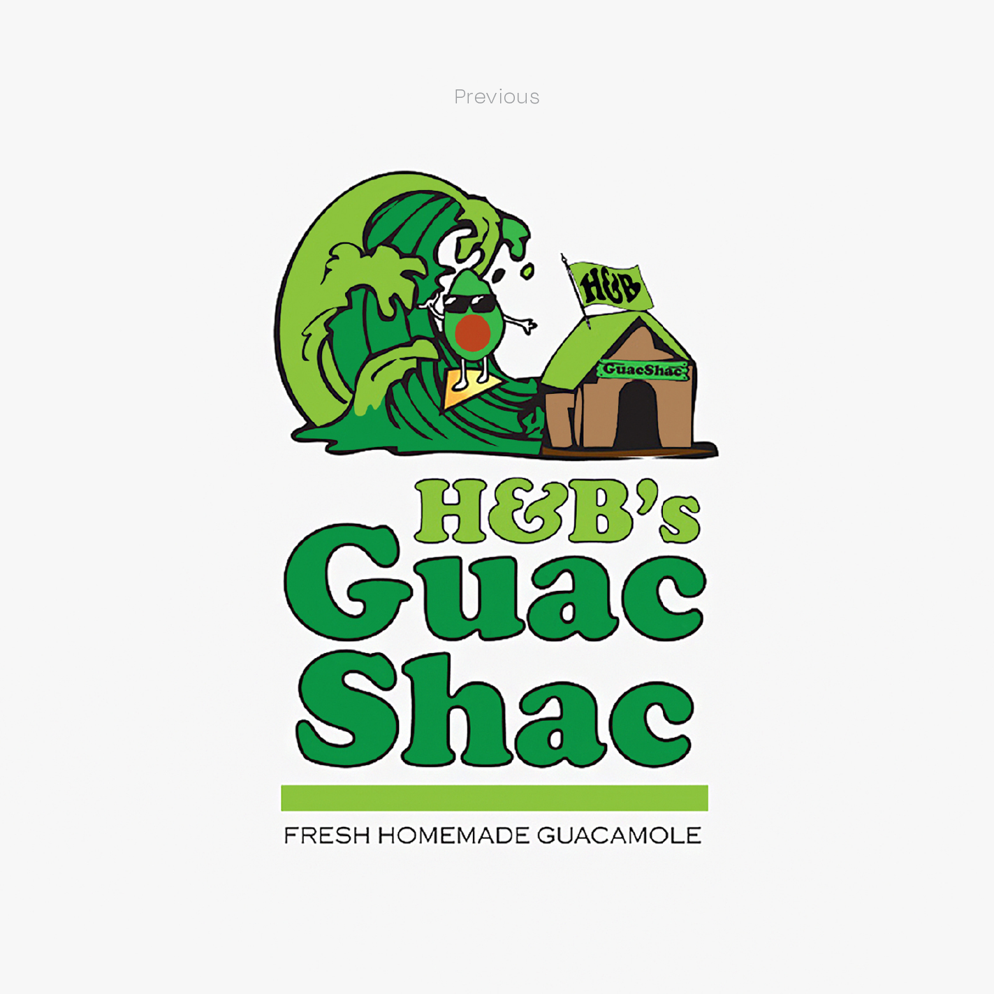 H&B's Guac Shac first logo design with avocado surfing on a potato chip.