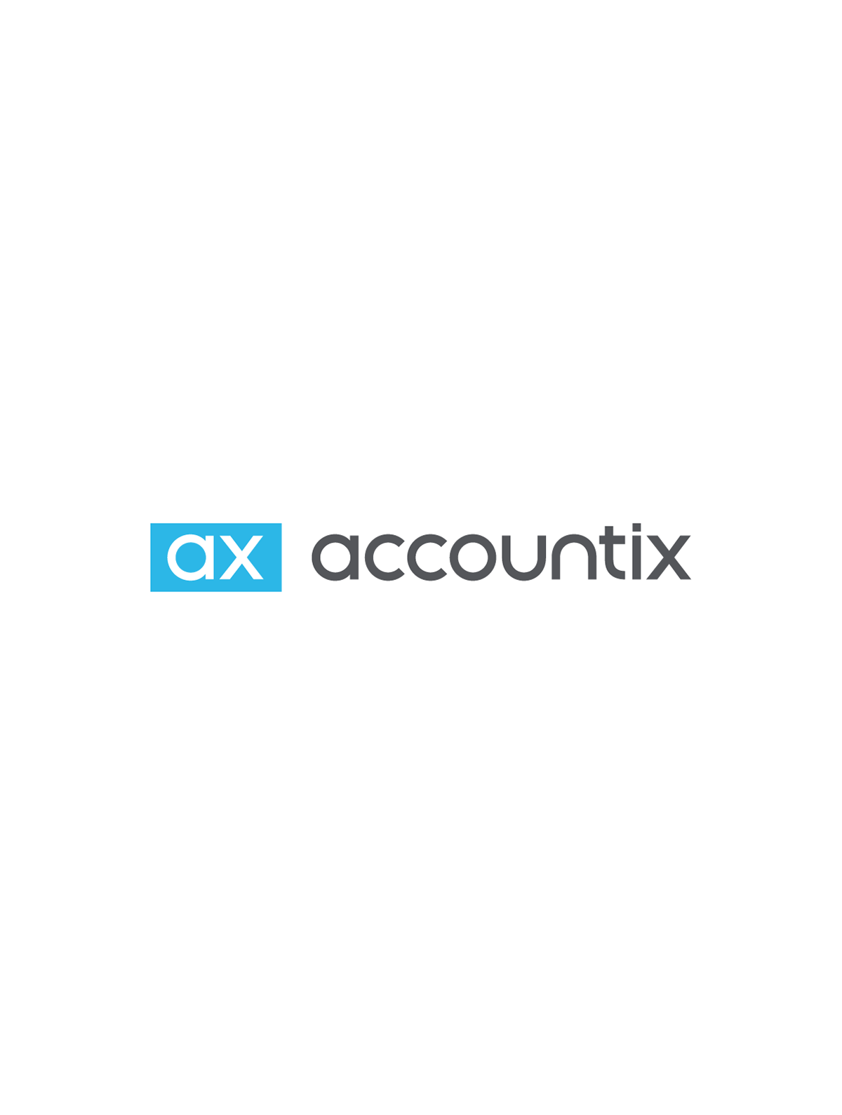 Accountix primary logotype and icon set in blue and charcoal grey (designs by Kat Vochoska).