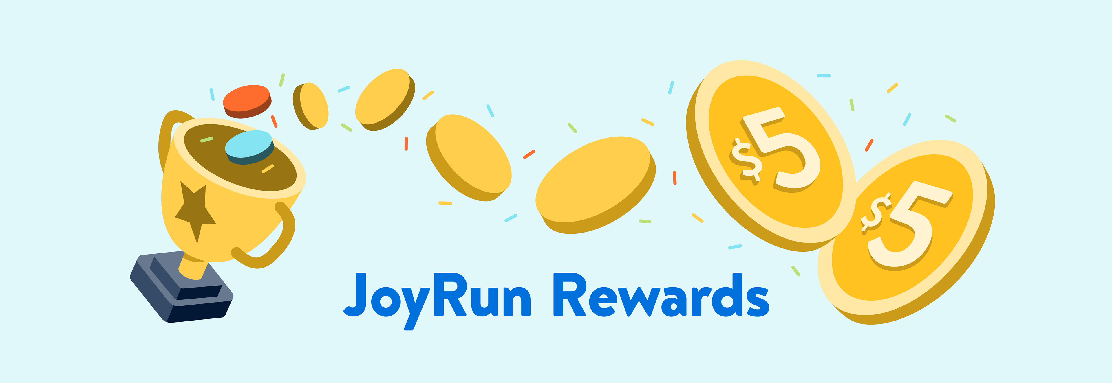 In-app rewards banner of illustrated trophy with colorful coins surrounded by sprinkle confetti (designs by Kat Vochoska).