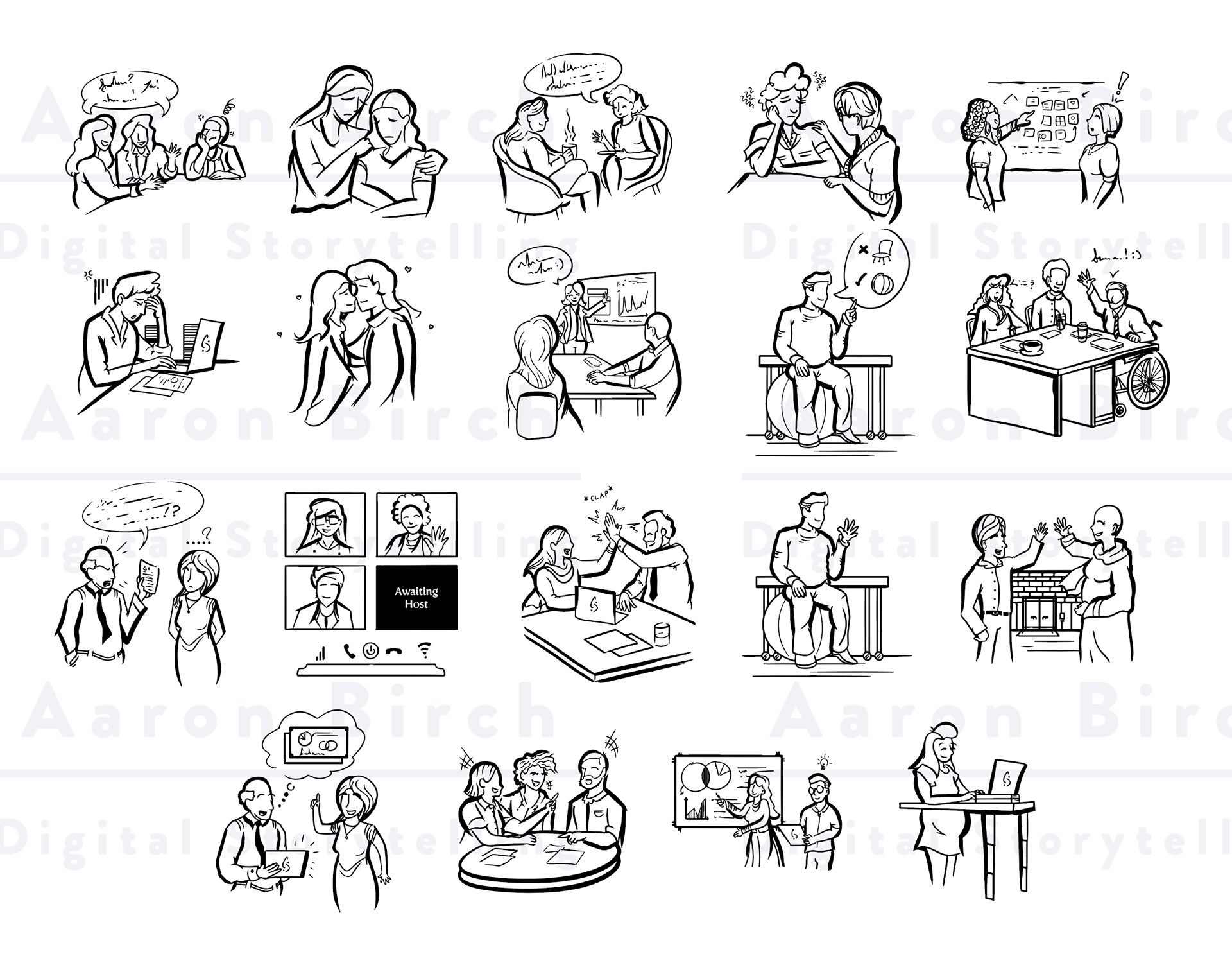aaron birch collection of human expressive illustrations