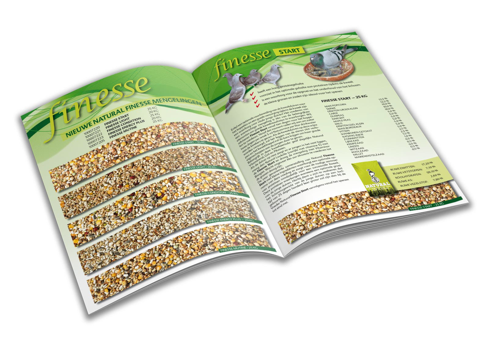 Productoverzicht van diverse granen voor de duivensport - Natural granen