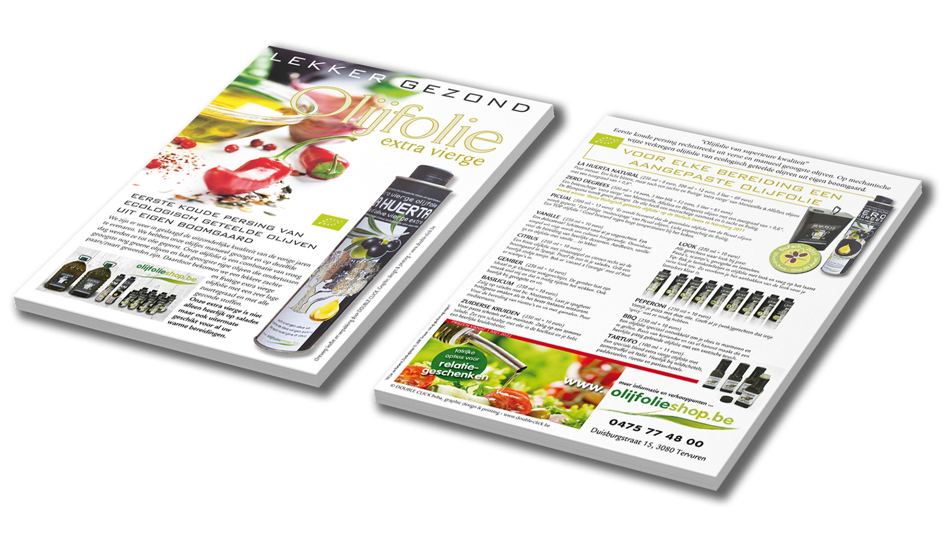 nog meer flyers, hier voor La Huerta olijfolieshop