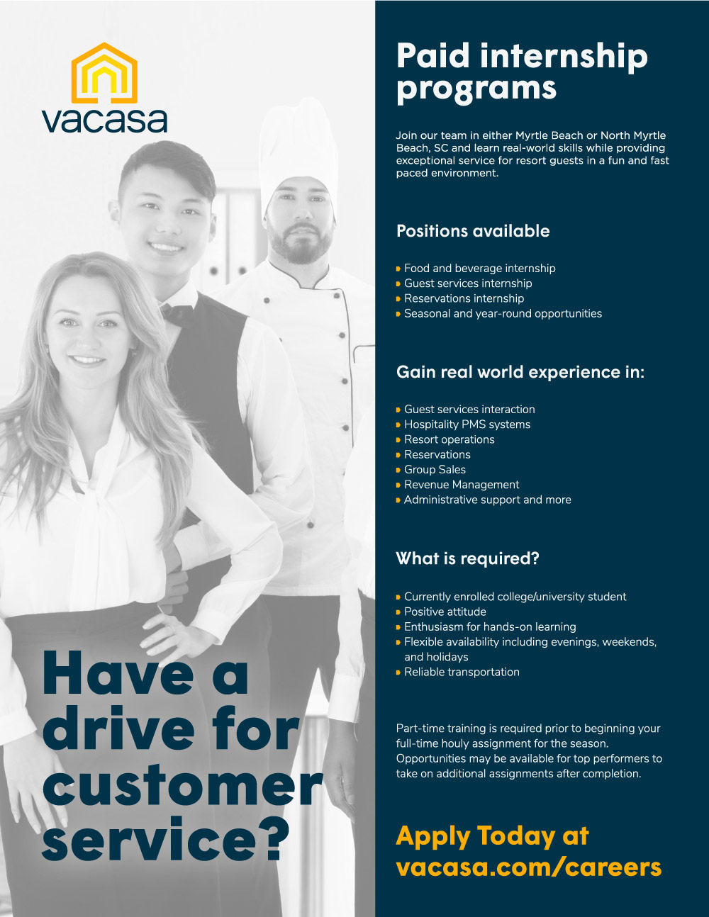 Vacasa Myrtle Beach Internship Recruitment Flyer