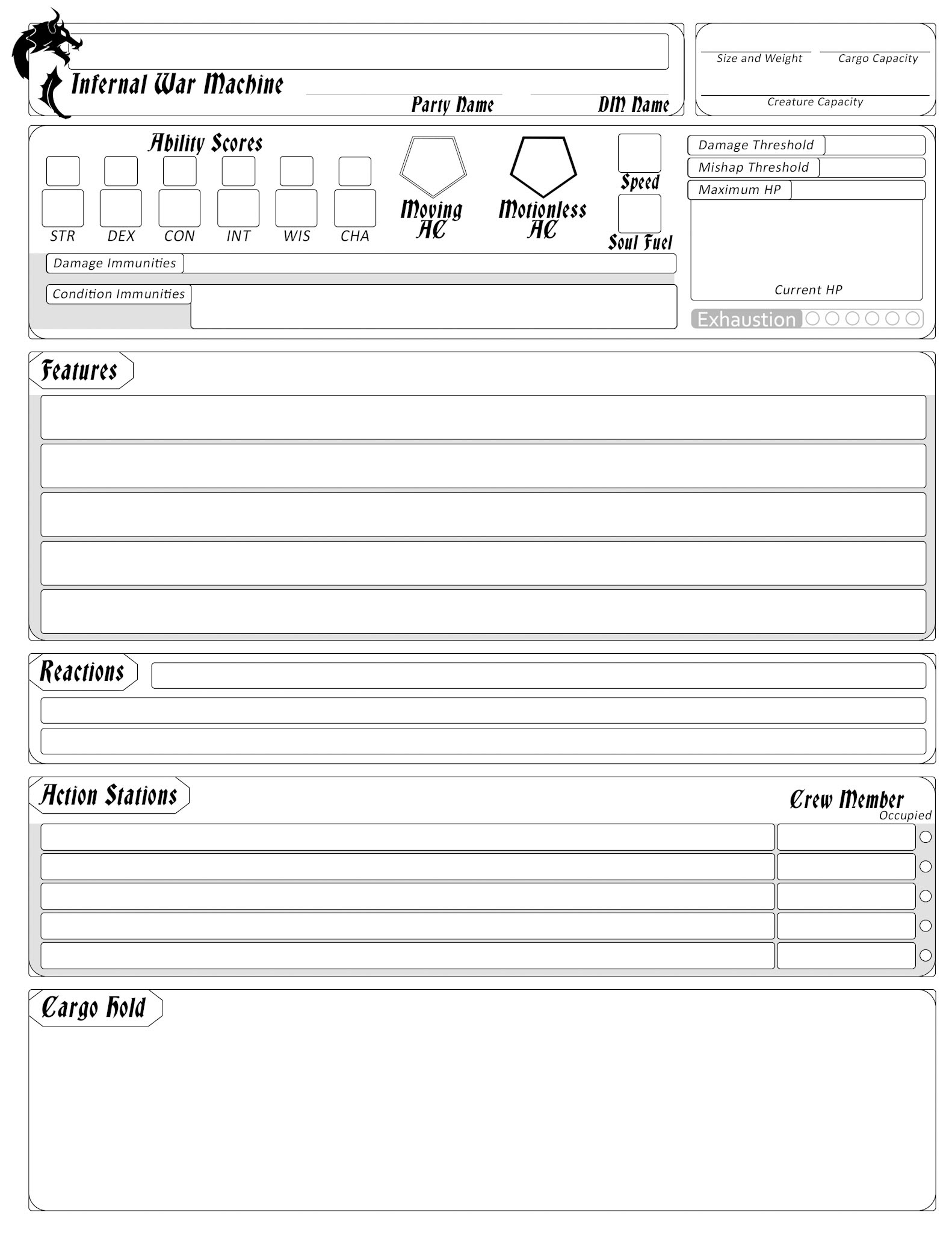 Infernal War Machine Sheet