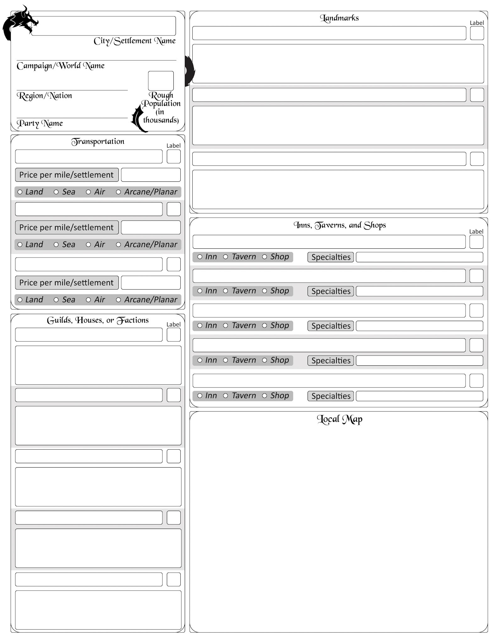 Complete City Sheet