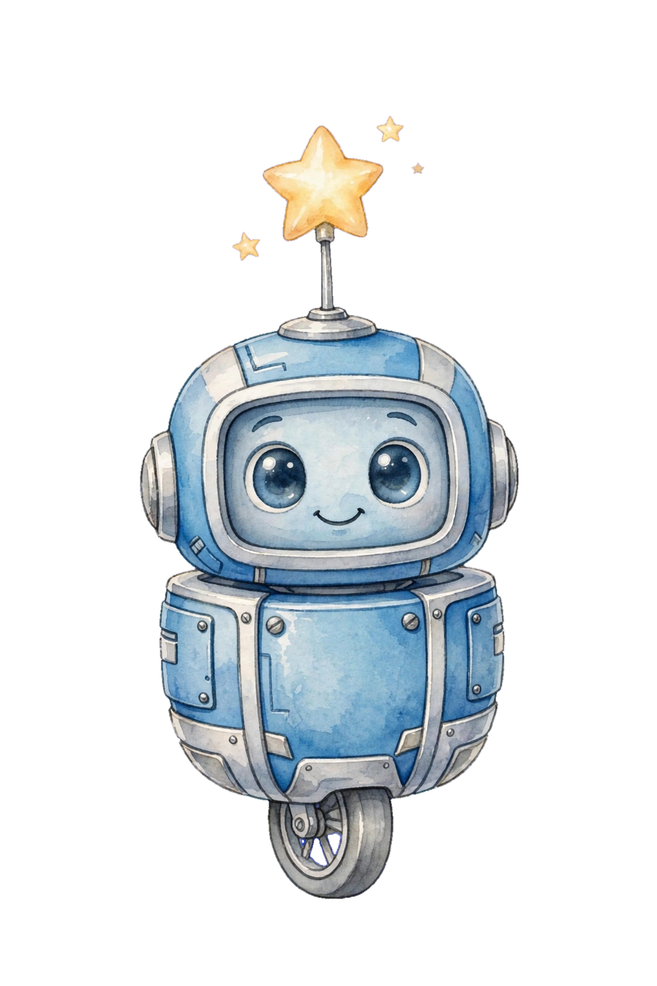 Bit – The Robot Buddy | Tiny sky-blue robot. Takes instructions exactly. | Hobbies: Spinning, beeping, organizing cables | Books: Mochi the IT Panda