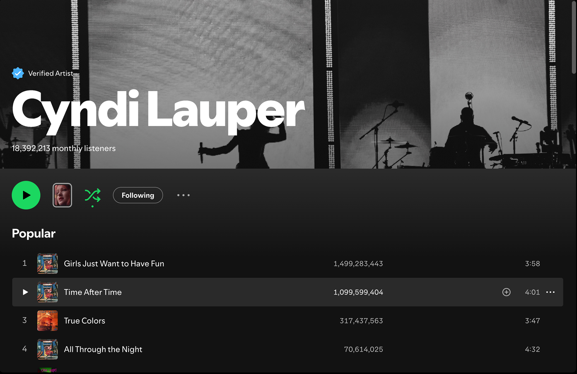 Cyndi Lauper - visual for her spotify account