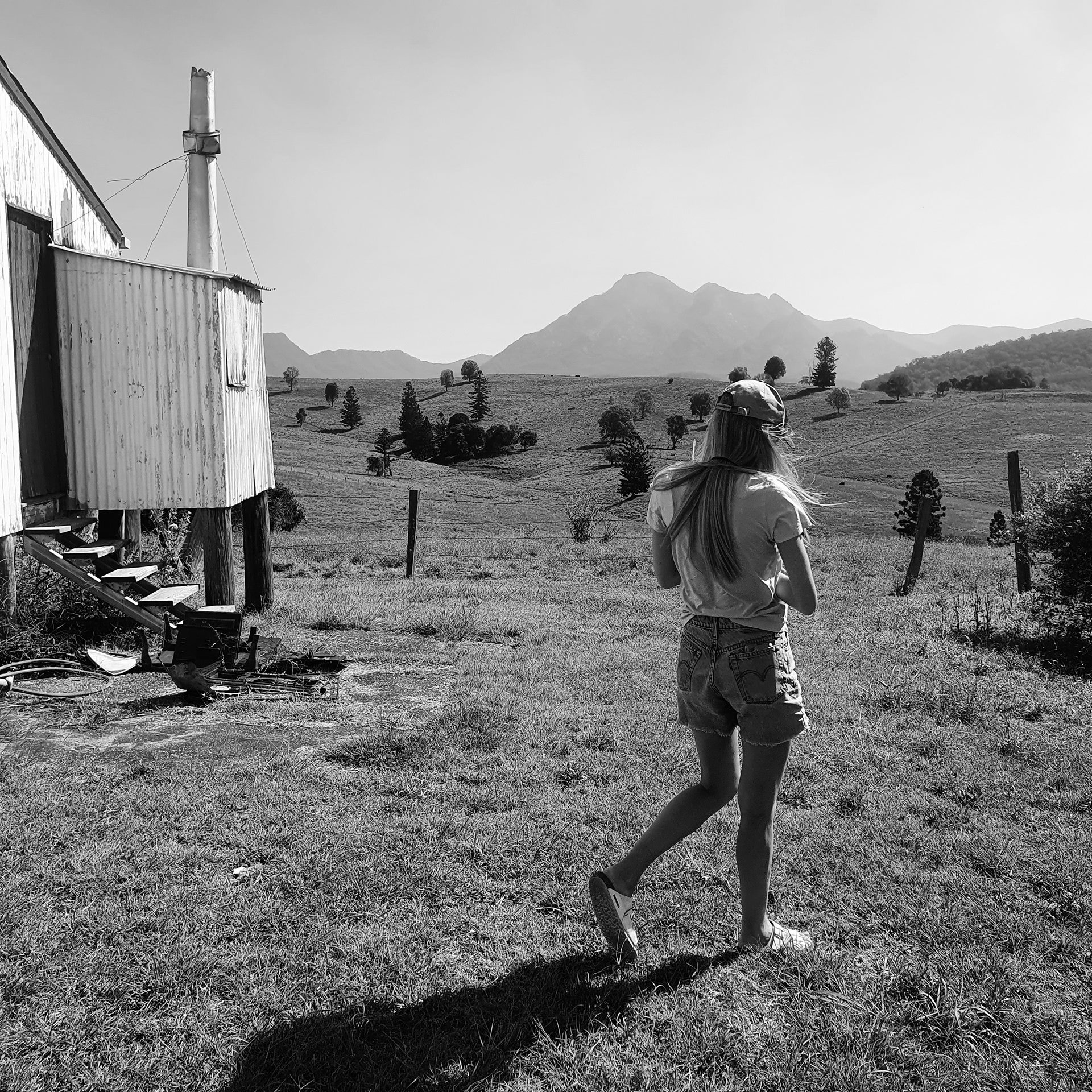 KIMBERLY STOKES, 2021; LOOKING OVER THE FIELDS OF MOUNT BARNEY IN BLACK AND WHITE PHOTOGRAPHY.