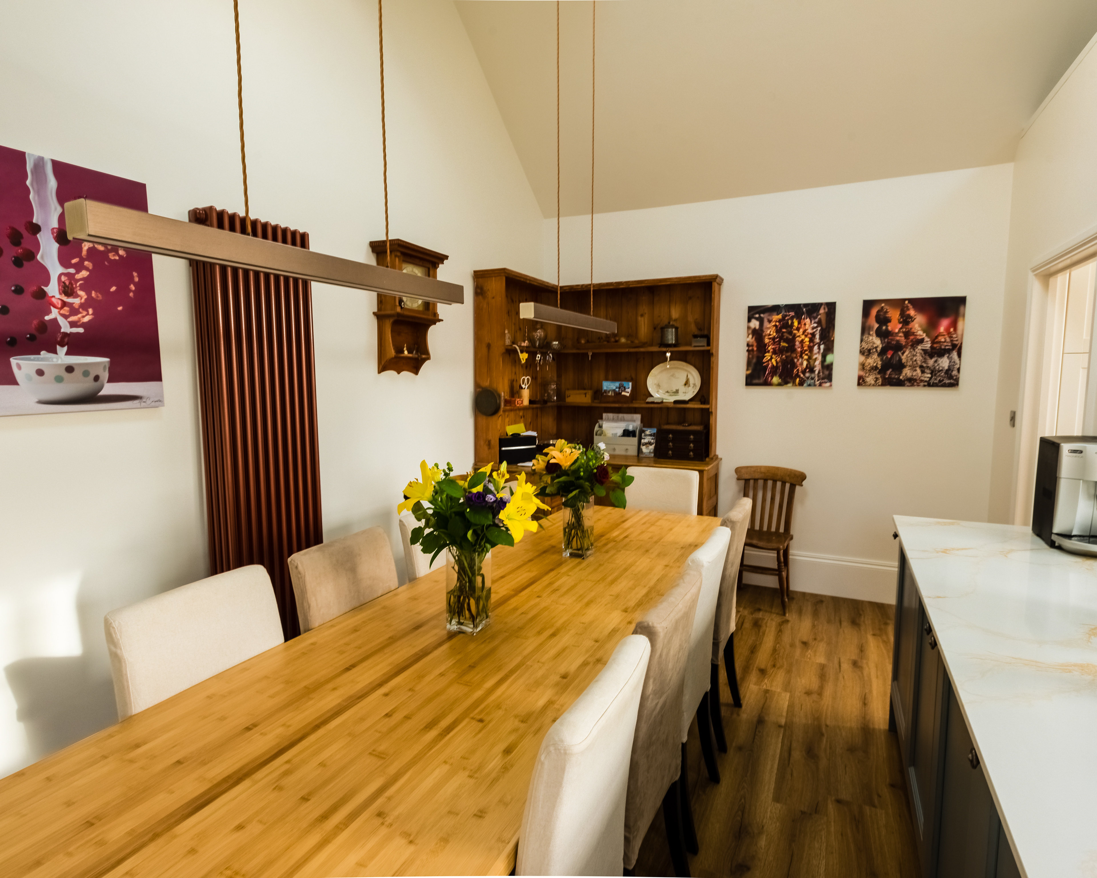 A 3m long dining table seats 10-12