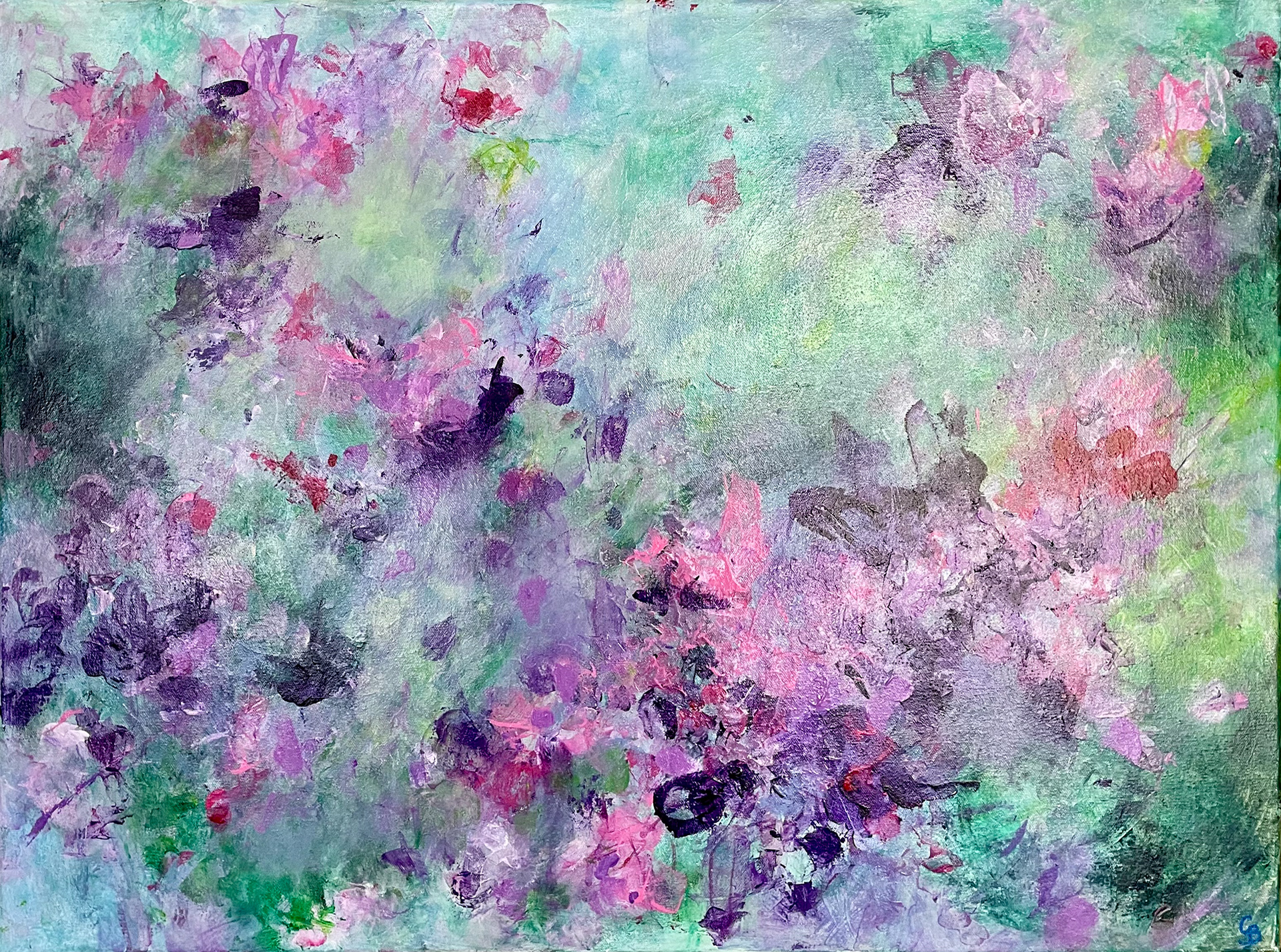 Florale - mixed media op canvas - 80x60 cm - € 250