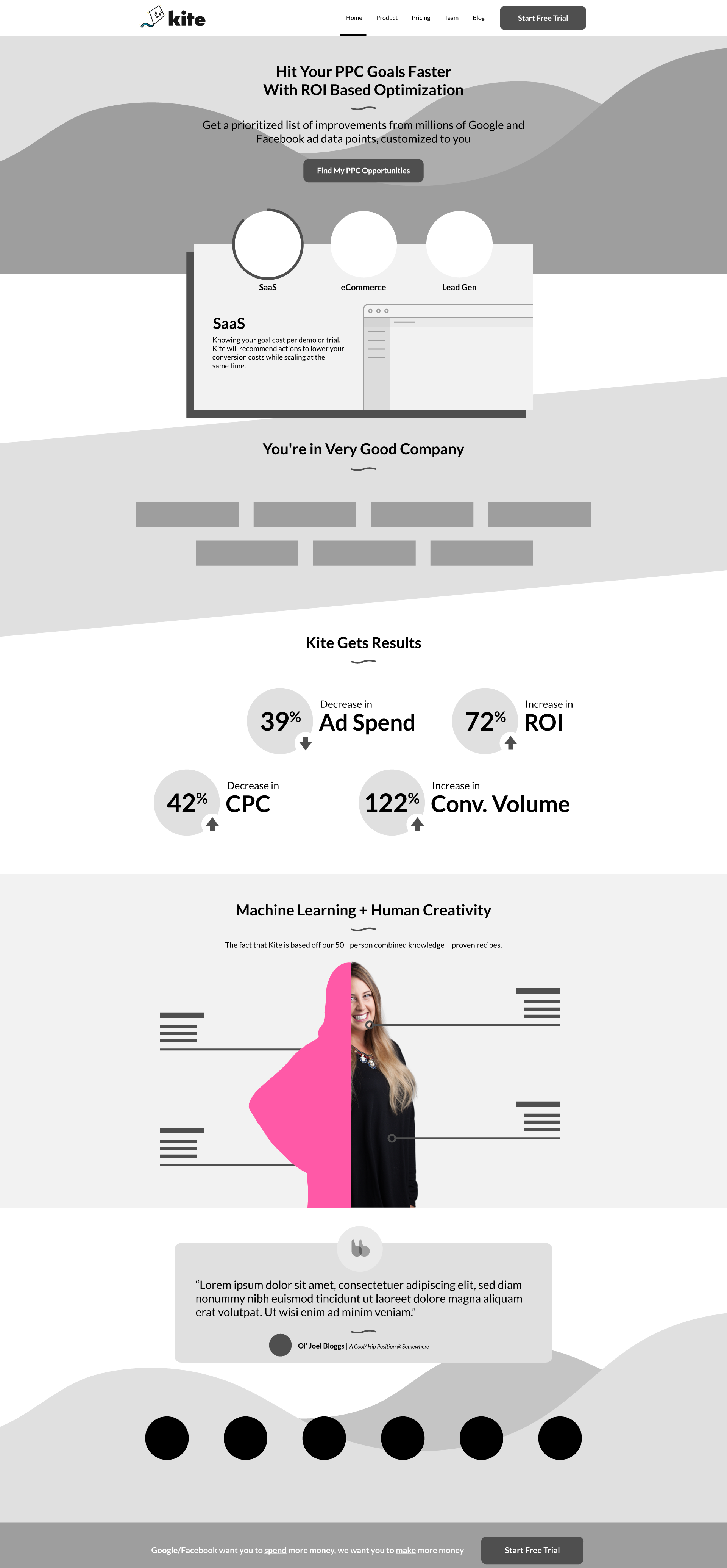 Meet Kite website wireframe.