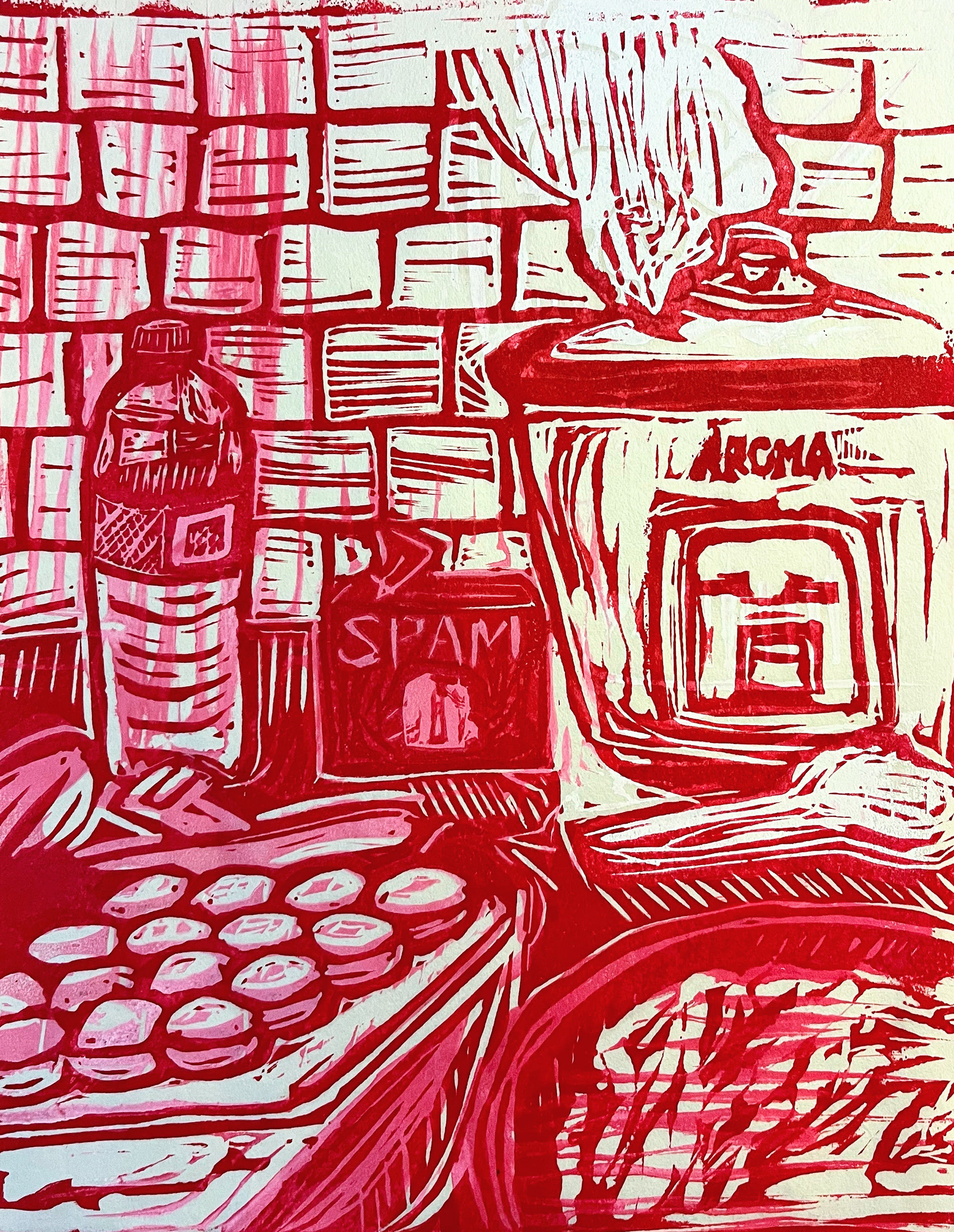 "Kimbap", linocut print, 2022.