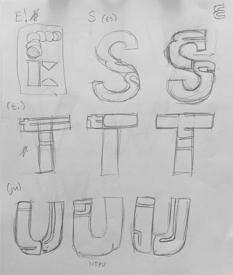 E [iː], S [ɛs], T [ti], U [ju]