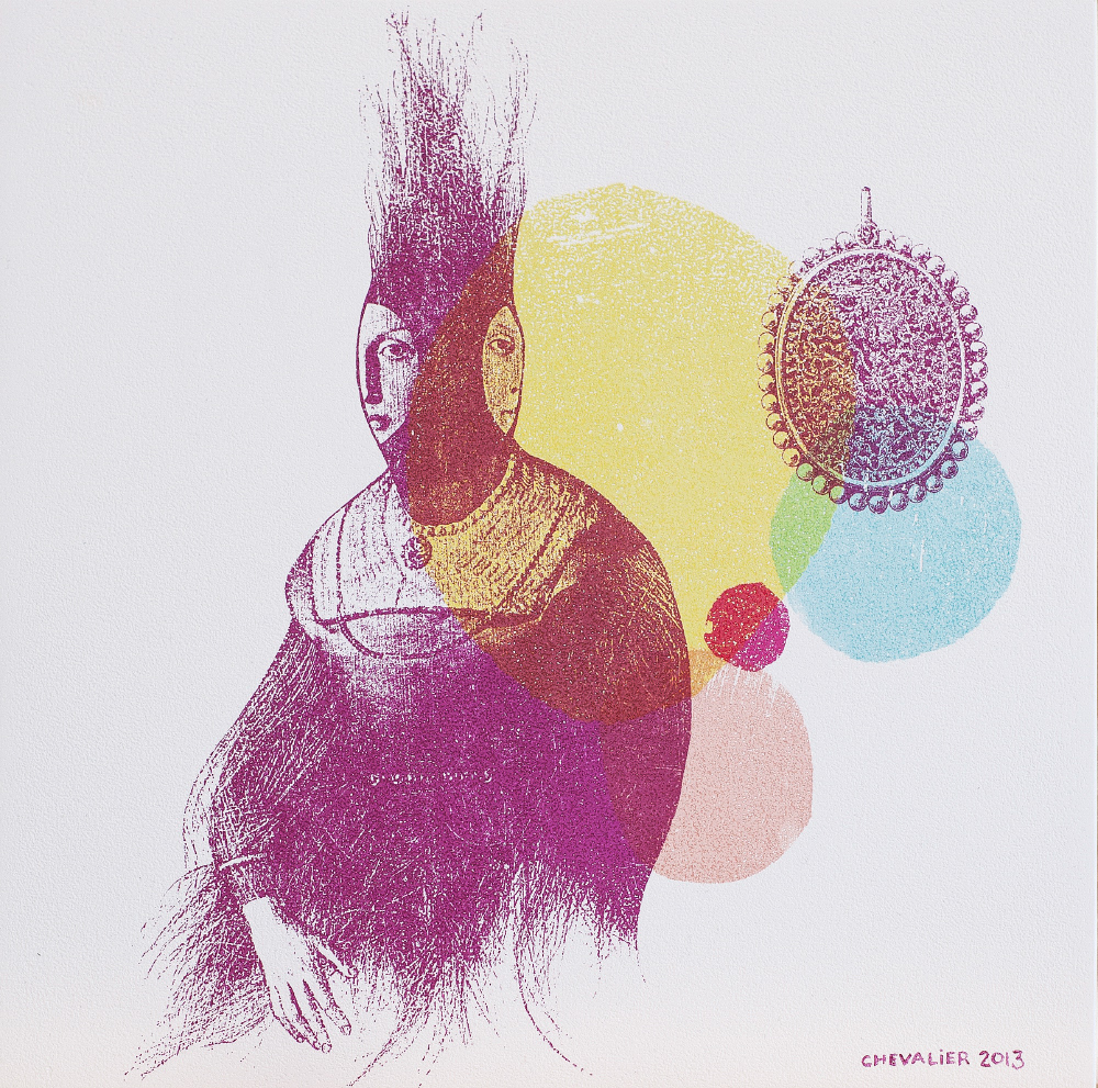 PHILOMÈNE sérigraphie sur panneau de merisier, 30.48 cm x 30.48 cm, tirage unique, 2013, vendu