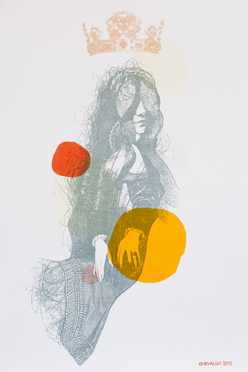 CLOTHILDE sérigraphie sur panneau de merisier, 40.64 cm x 60.96 cm, tirage unique, 2013, vendu