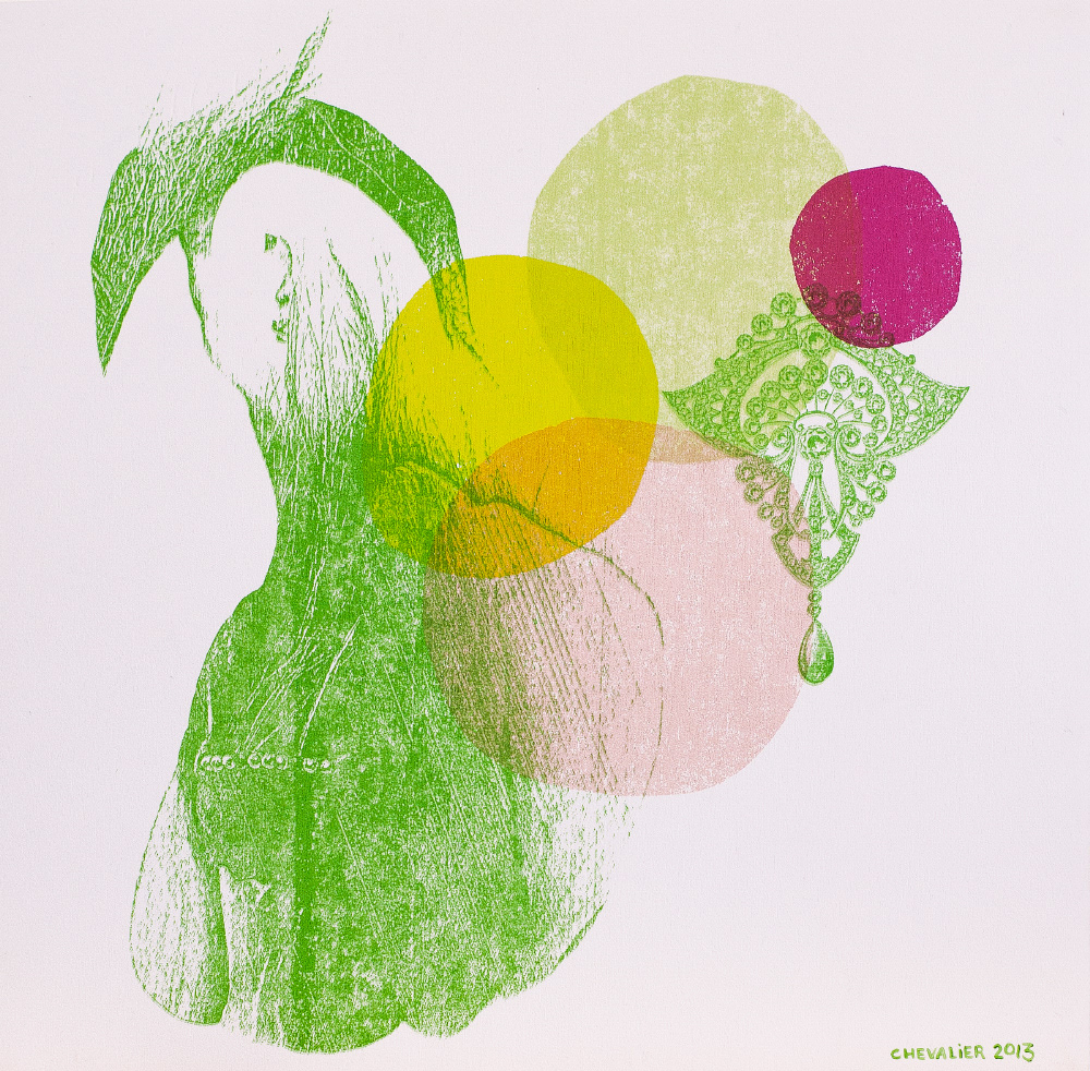 BERTILLE sérigraphie sur panneau de merisier, 30.48 cm x 30.48 cm, tirage unique, 2013, vendu