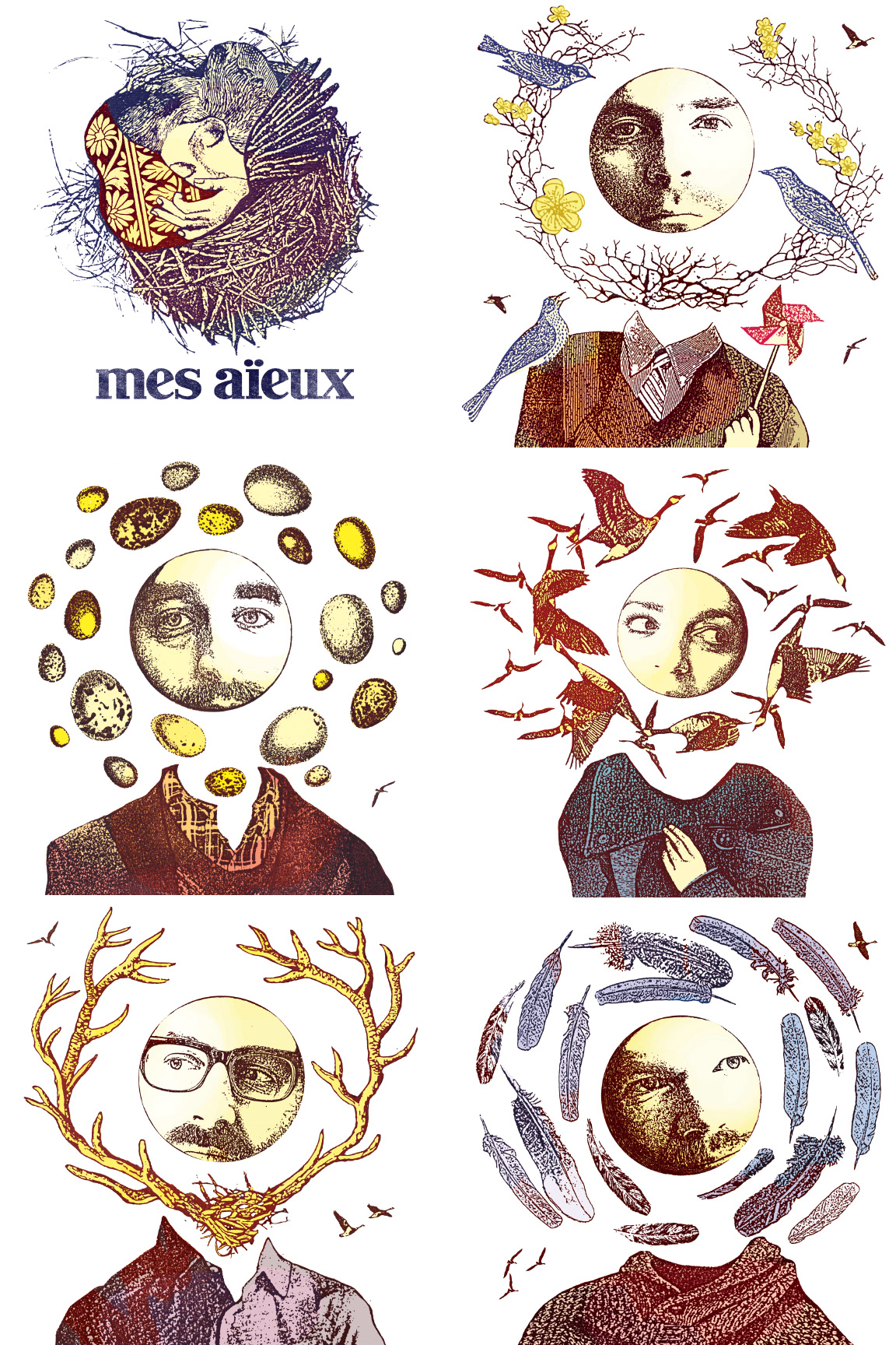 Portraits des membres du groupe Mes Aïeux, livret de l'album «À l’aube du printemps»