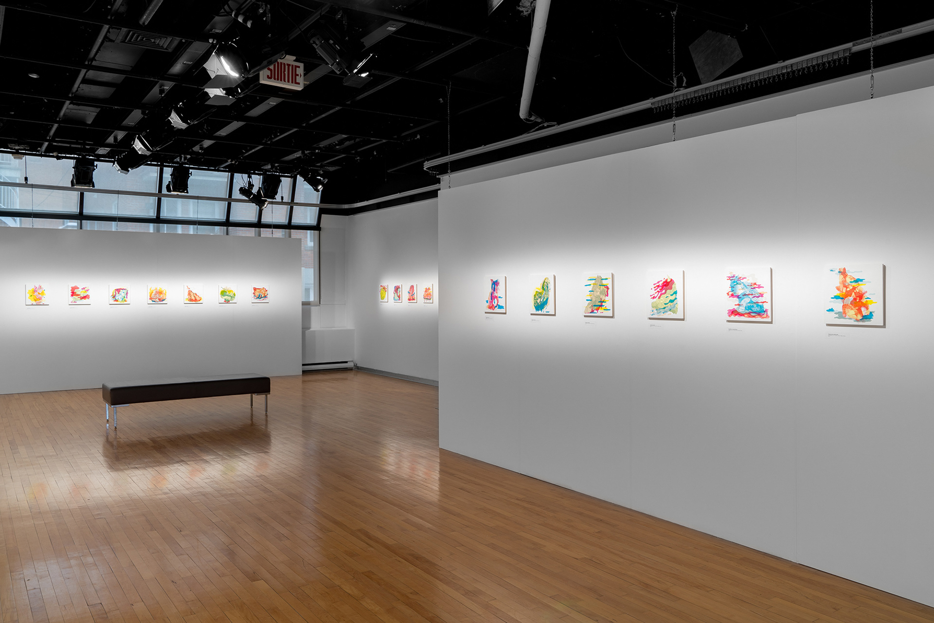 Vue de l'exposition présentée à la Galerie Botrel de la Maison de la Culture Notre-Dame-de-Grâce, Montréal en février 2022