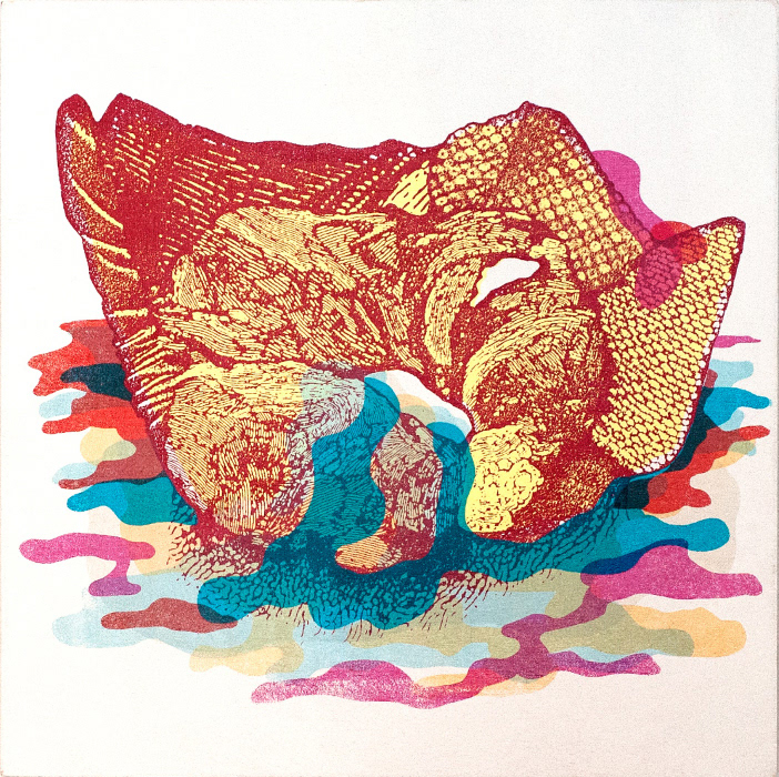 RÉCIF INTOLÉRANT sérigraphie sur merisier, 30.48 cm x 30.48 cm, tirage unique, 2017