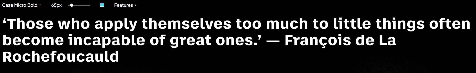 Case micro is our base "text font" - to be used on long form text like quotes, descriptions, or place banners
