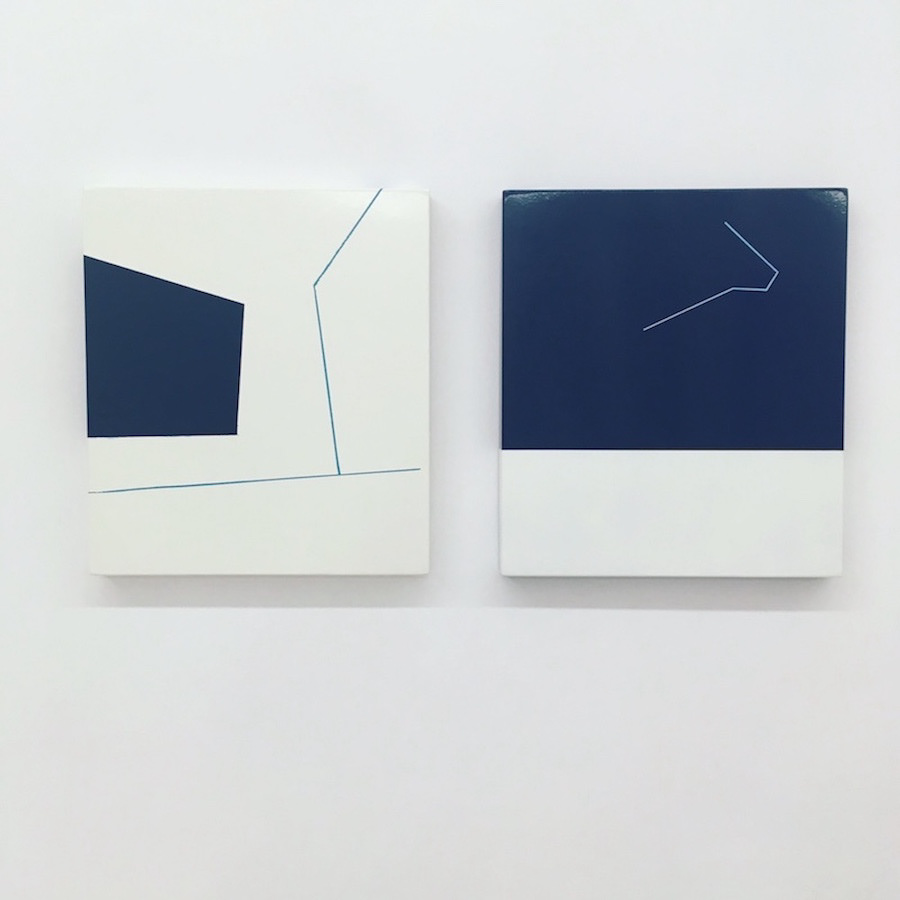 set of 2 art objects Anna Barlik art work Horizon objects in white and blue