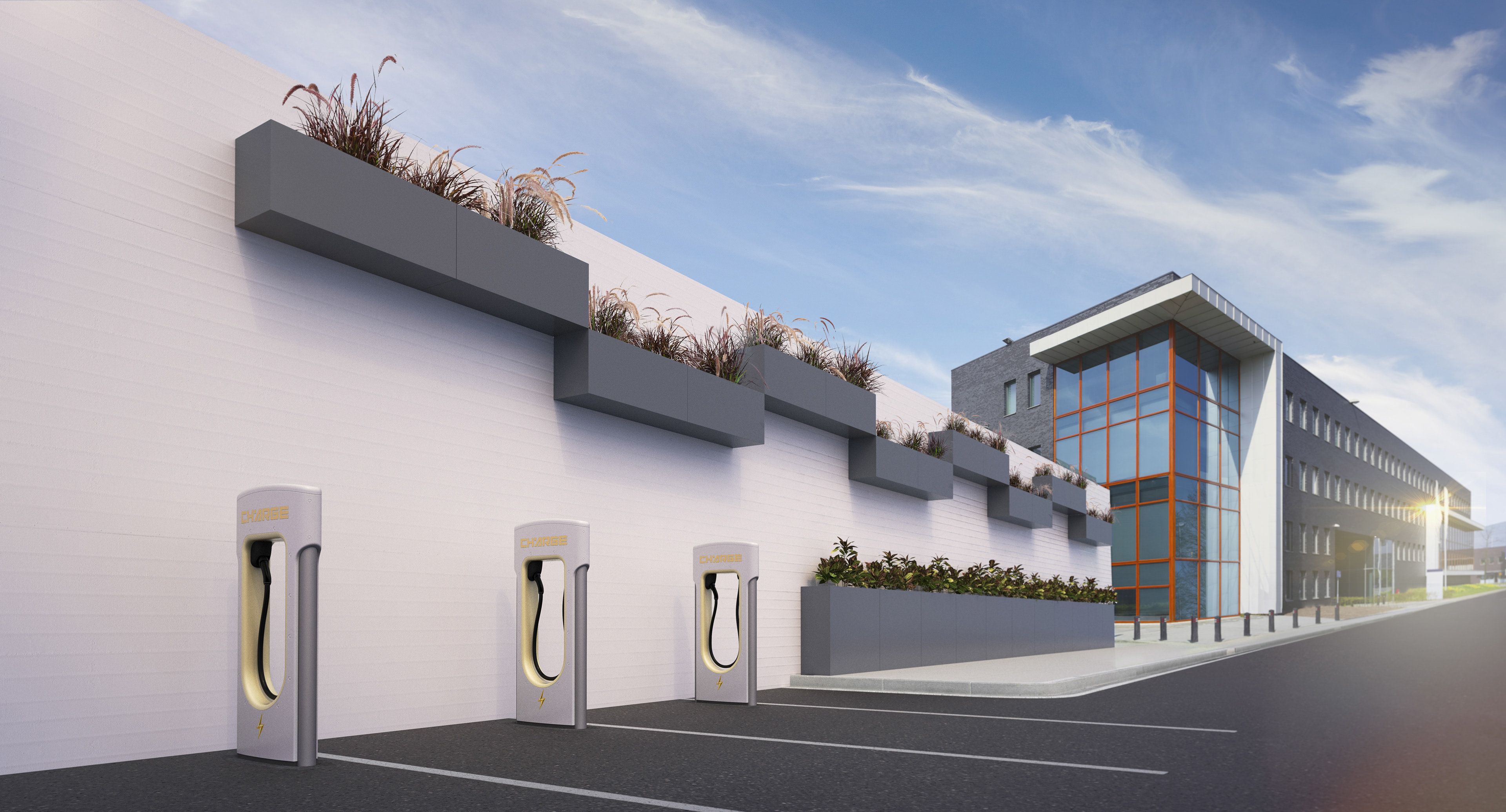 Using CGi and Photoshop to illustrate how custom planters can beautify an outdated area.