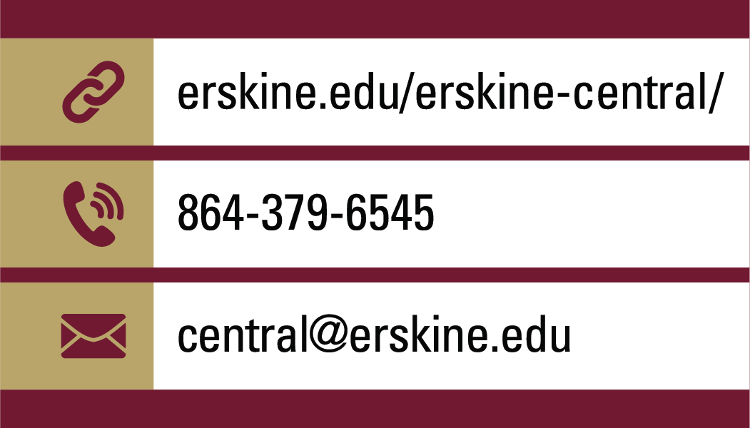 Business card-sized info card for Erskine Central