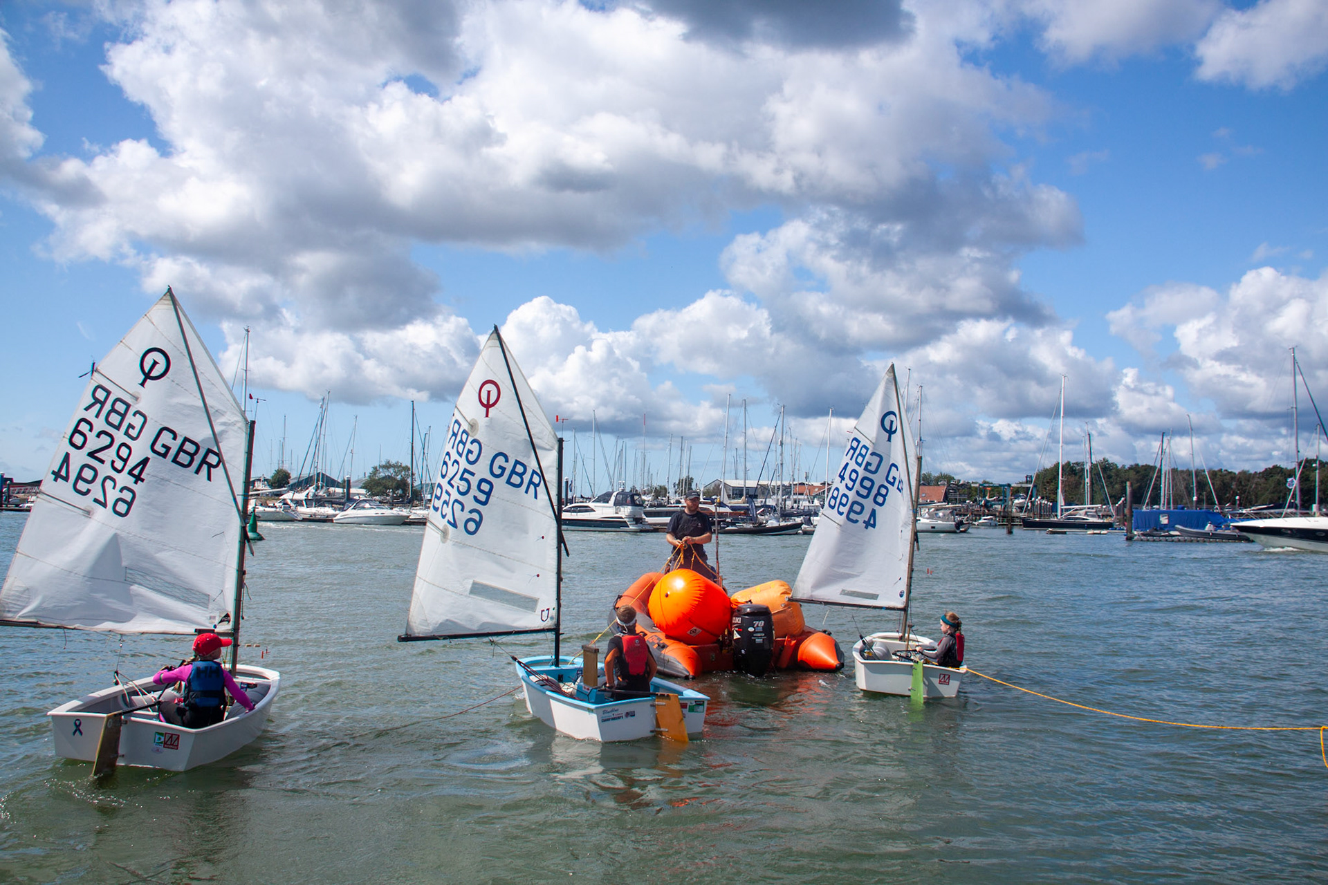Being towed out to the race course