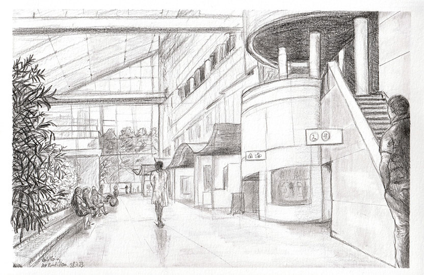 Hôpital Pompidou A4 Graphite sur papier