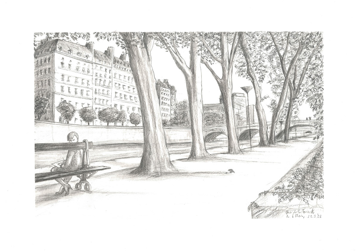 Quai de la Tournelle A3 graphite sur papier