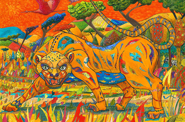 Tigre pascal A4 encre et acrylique sur papier