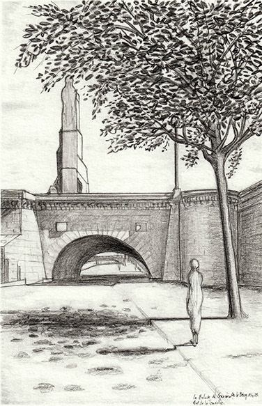 Sainte Geneviève Pont de la Tournelle A4 encre graphite et encre sur papier