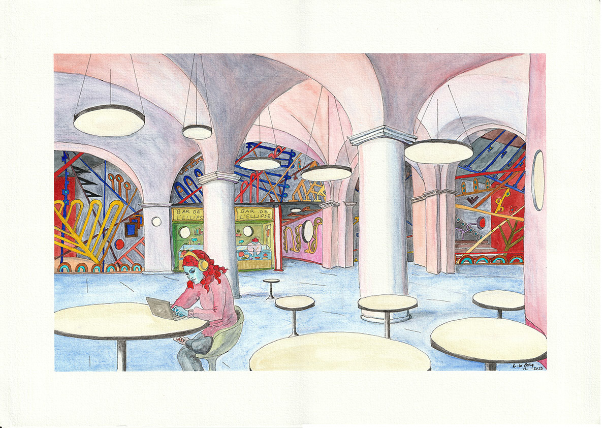 Bar de l'Ellipse A3 encre et aquarelle sur papier