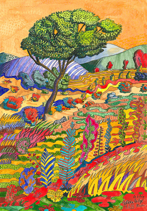 Pestana Lodge au Kruger  encre et aquarelle sur papier A4