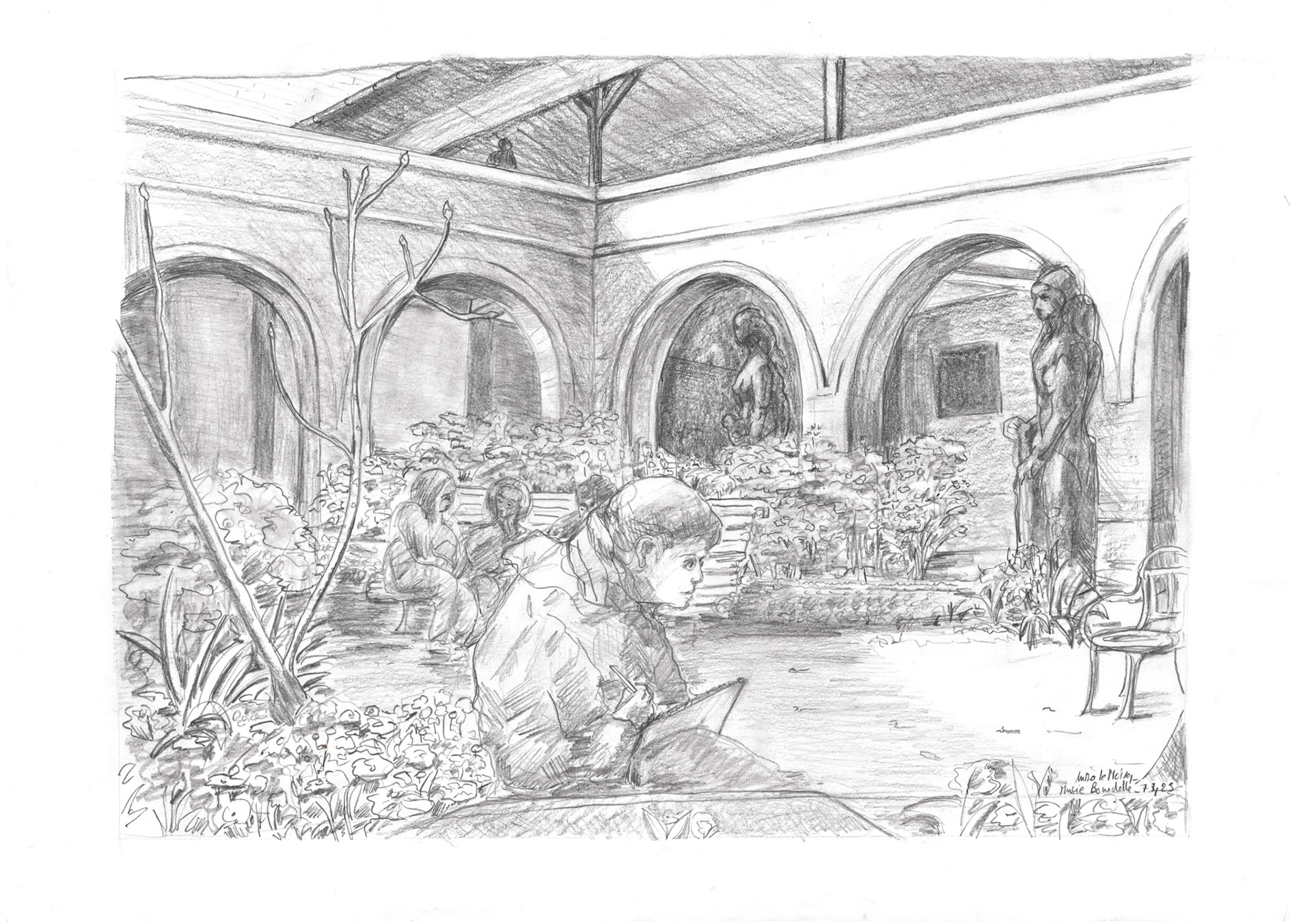 Jardin du Musée Bourdelle A3 graphite sur papier