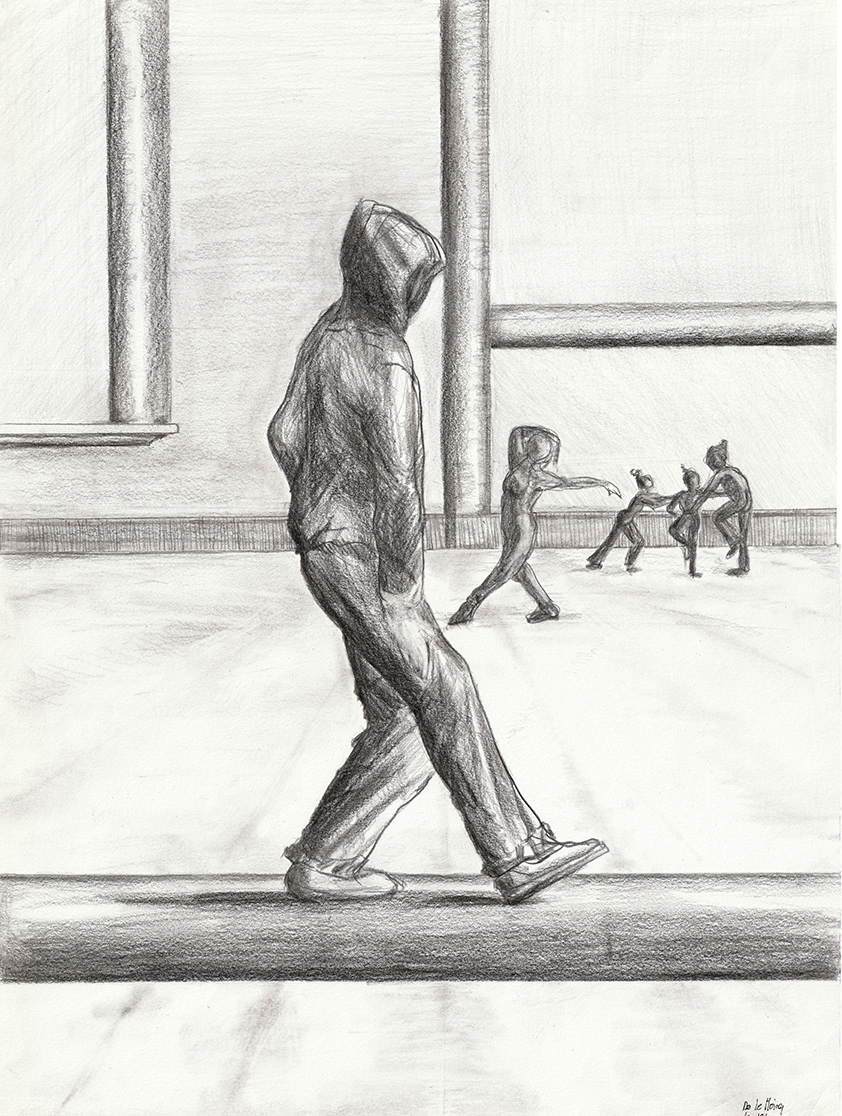 Hip Hop A3 graphite et pierre noire sur papier