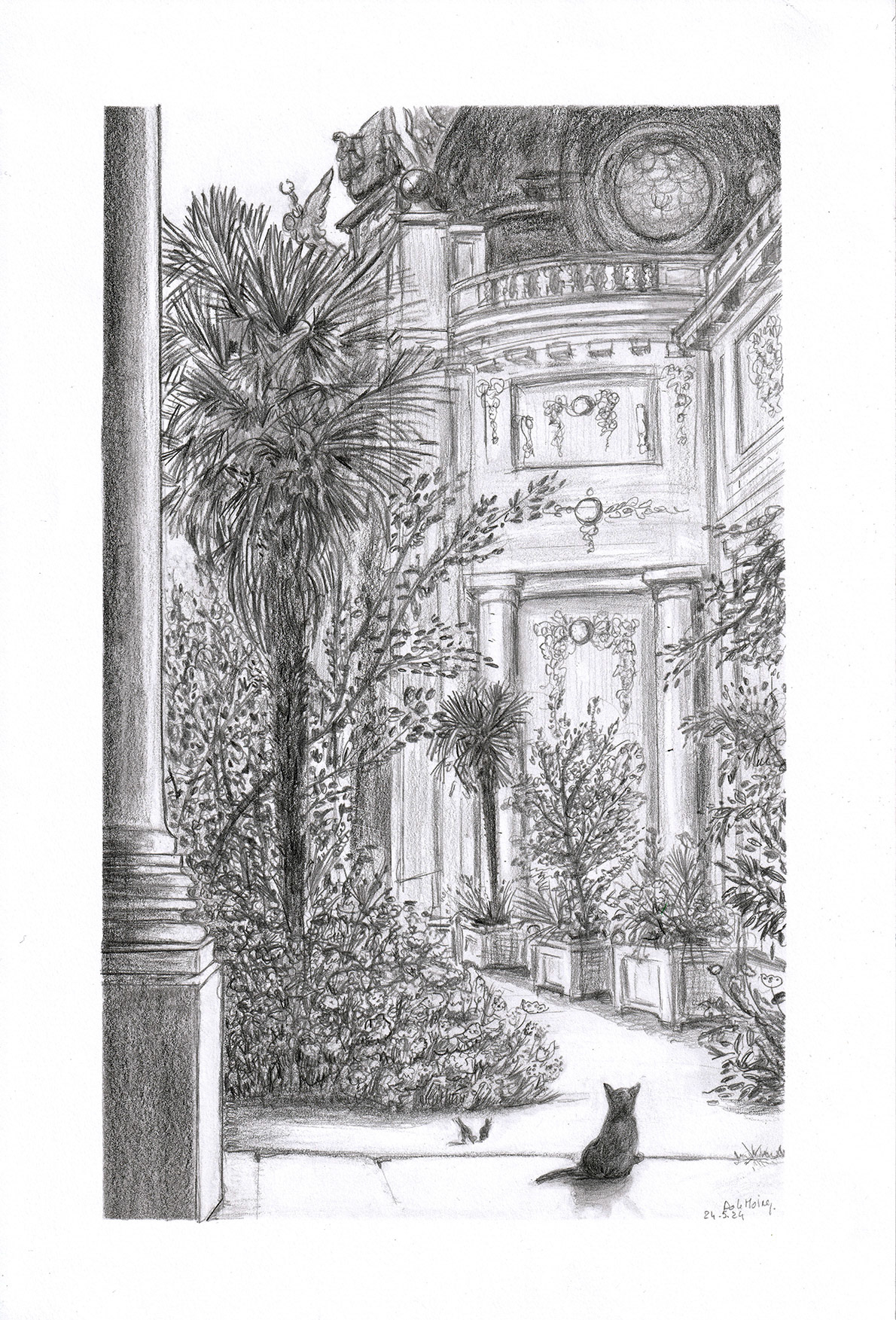 (VENDU) Le chat du Petit Palais A4 Graphite sur papier