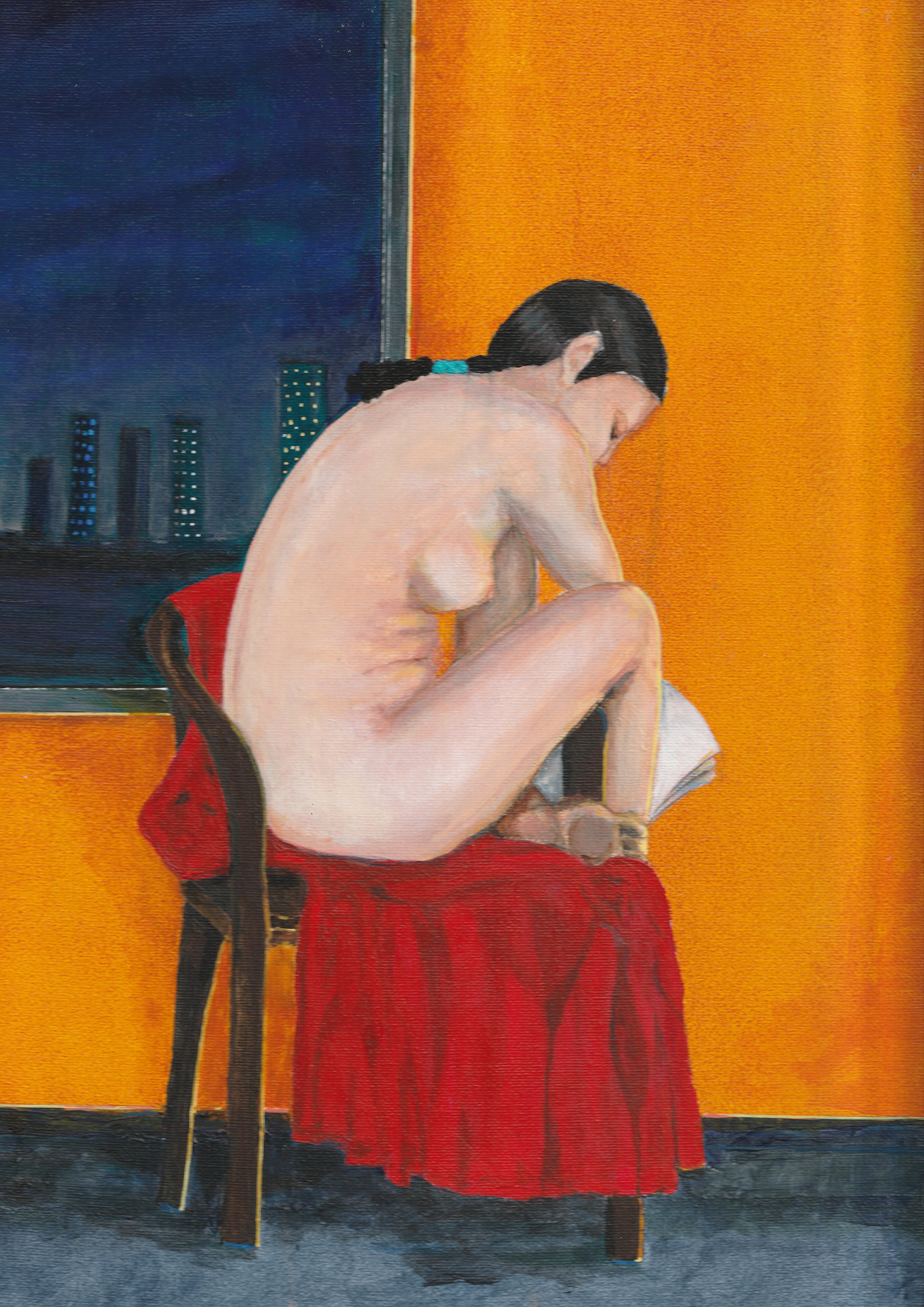 Pose longue. A4 acrylique sur toile