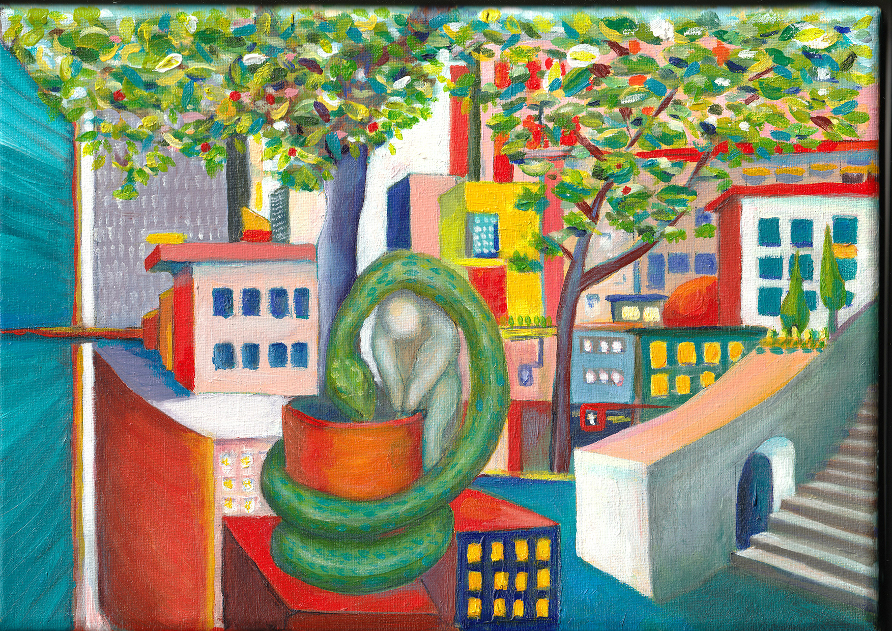 Serpent de ville 21x30 Huile sur toile