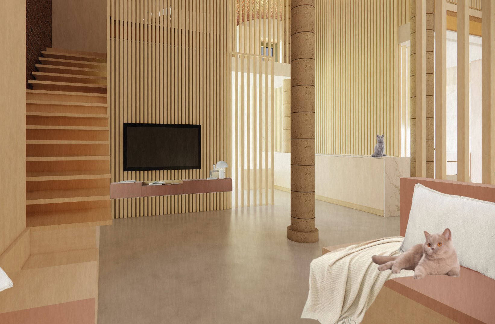 3D render woonkamer