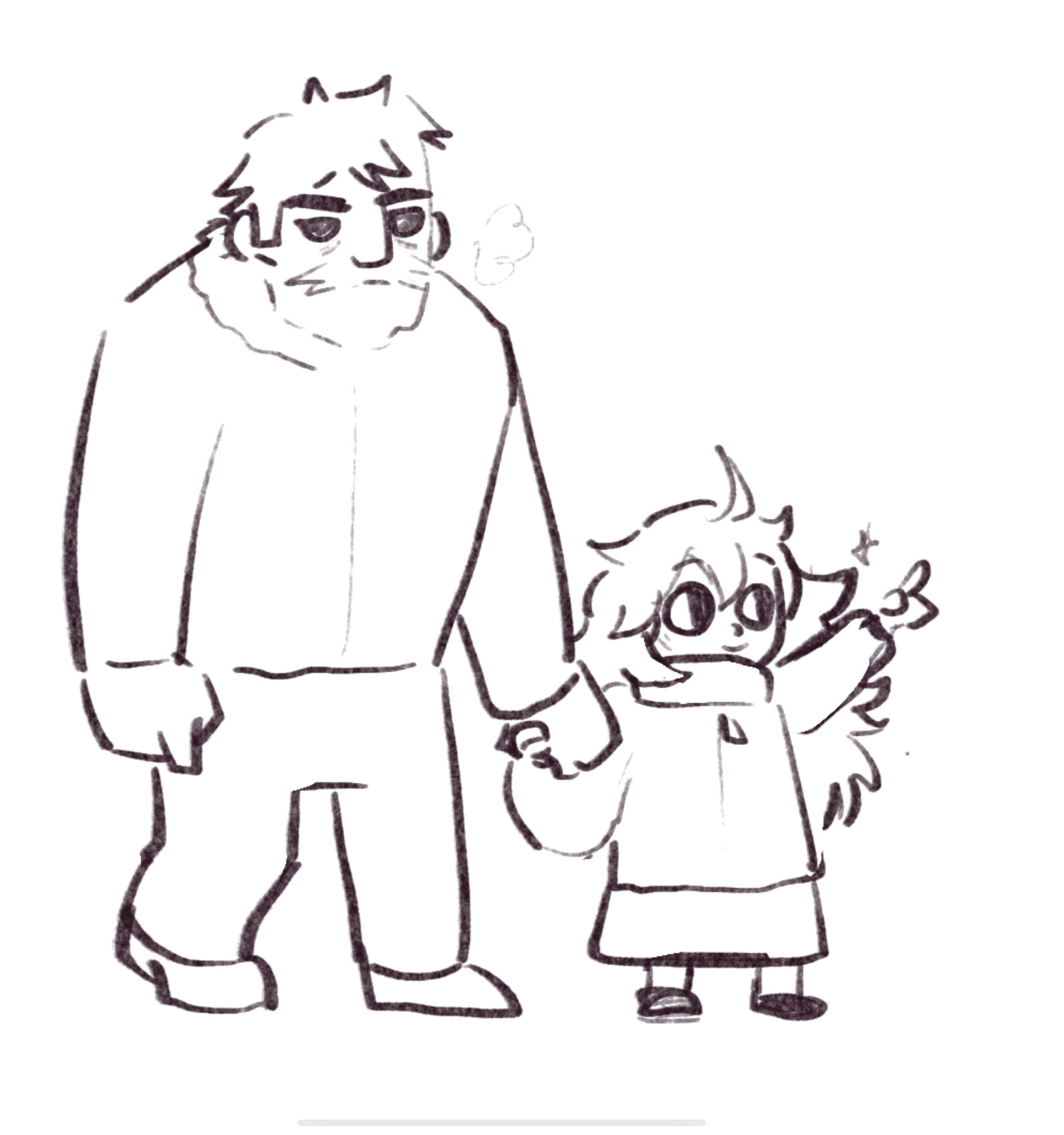 My concept art for the dad + daughter, which was then accepted as the design.