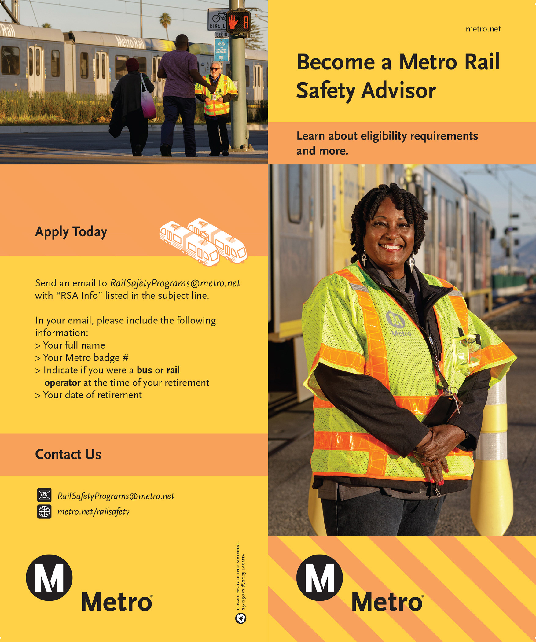 LA Metro Rail Safety Advisor Take One Covers, 2025 / *Design by Metro designer