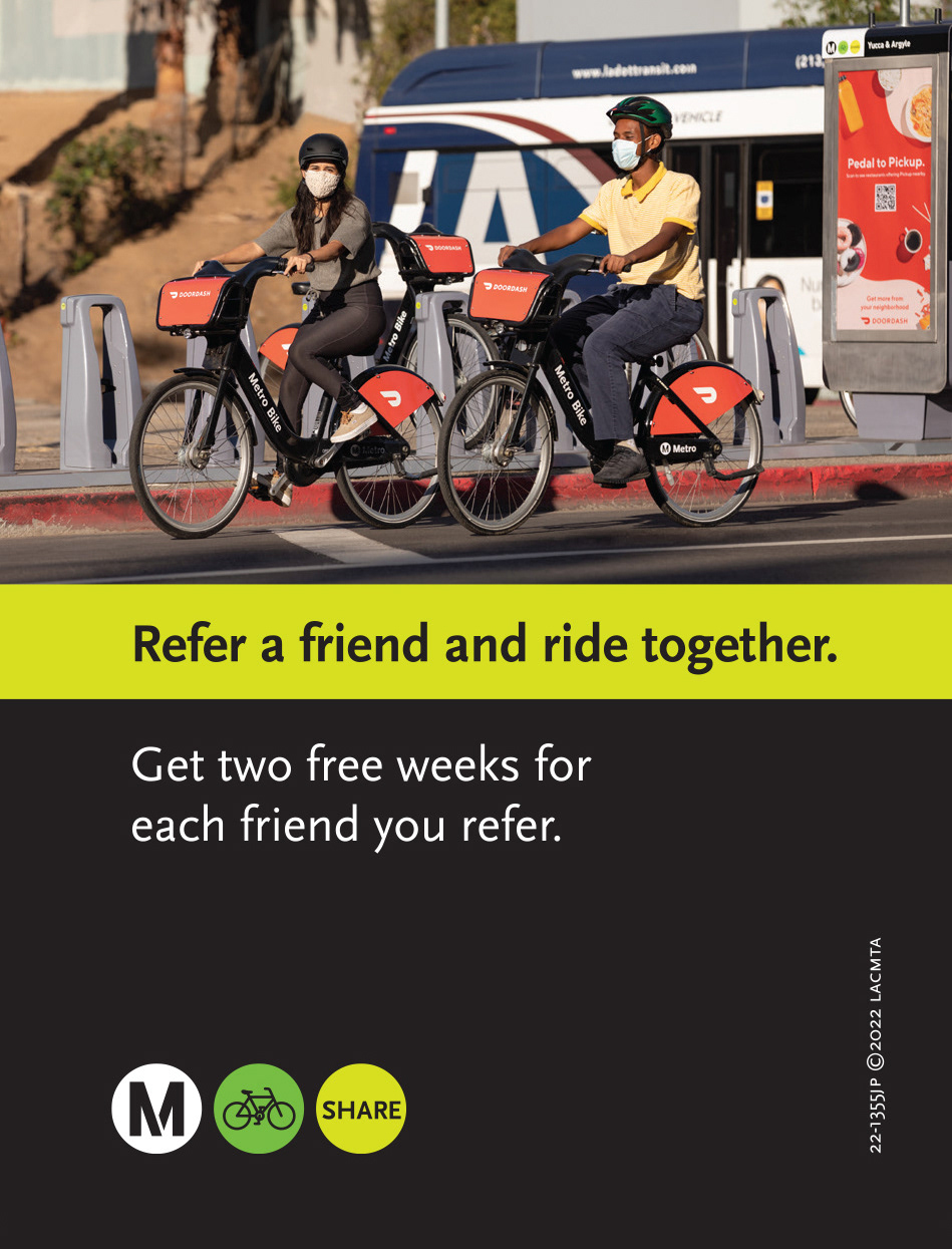 LA Metro Bike Share Refer a Friend Postcard 2022 / *Design by Metro designer