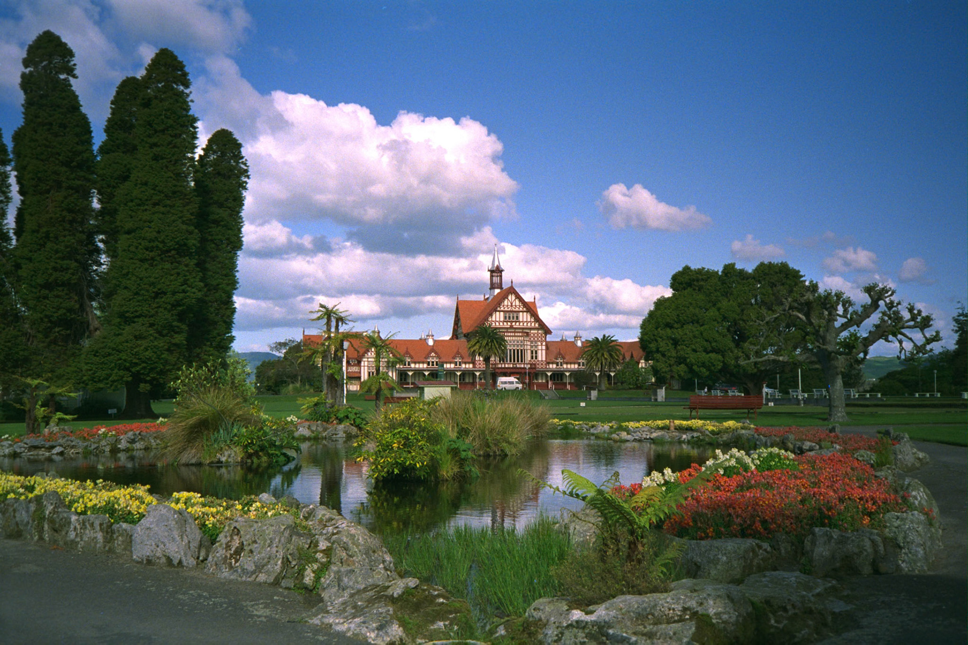 The beautiful Rotorua Museum and geothermal hot springs.