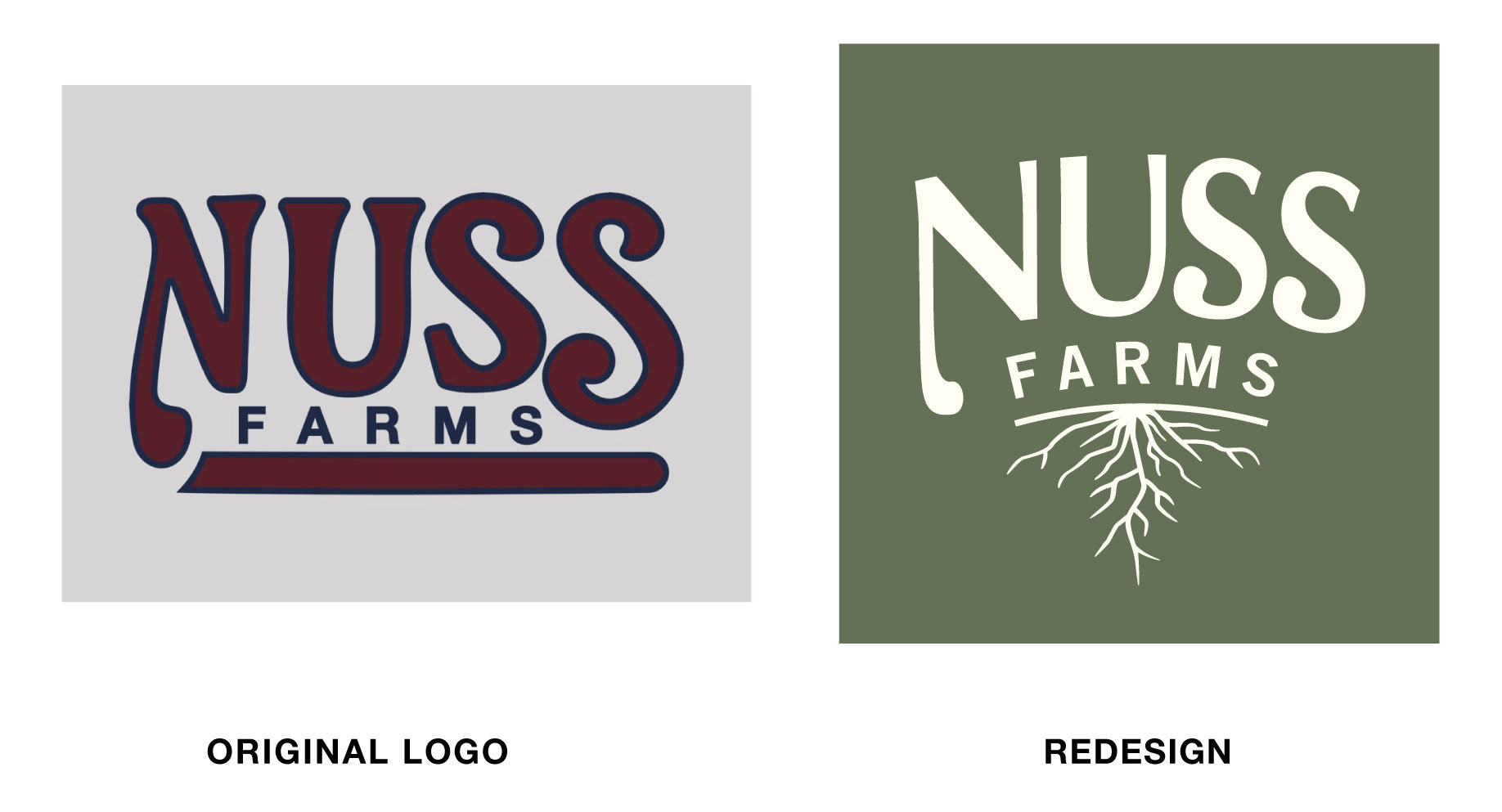 Nuss Farms logo redesign illustration