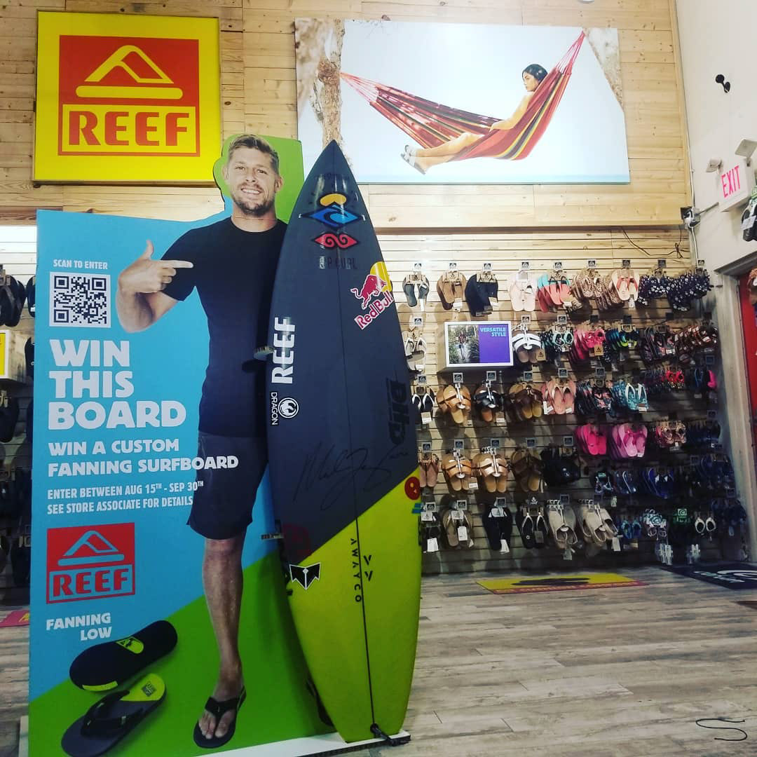 Reef Mick Fanning Surfboard Giveaway promotion in-store retail marketing display design surf shop