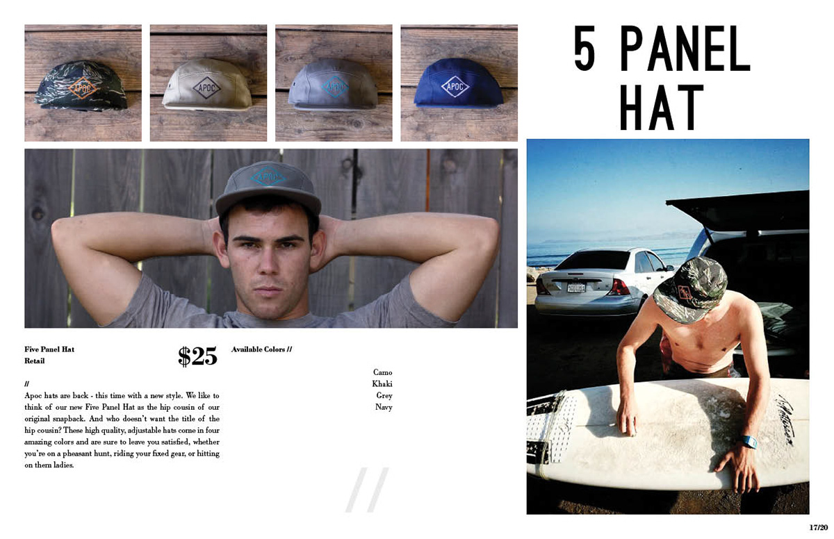 Apoc Apparel spring 2013 lookbook page layout design San Luis obispo hat