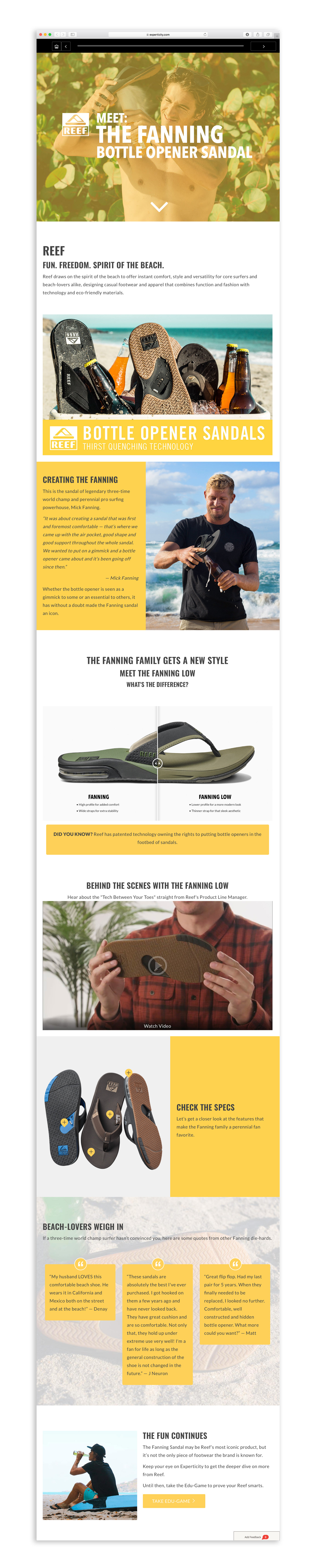 REEF Fanning Sandal web design product education